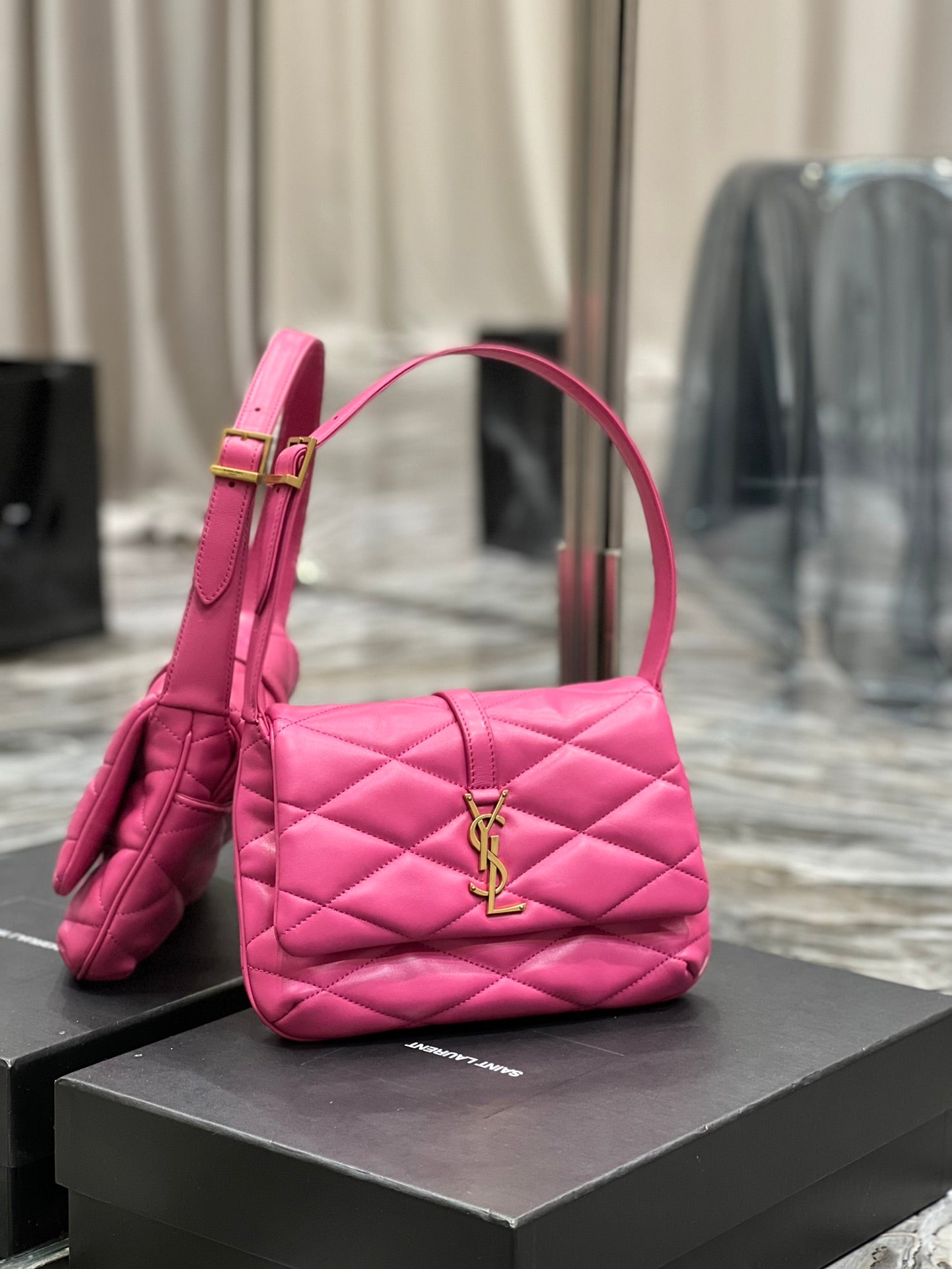 [TOP] Yves Saint Laurent YSL Le 57 Small Shoulder Bag - Hot Pink