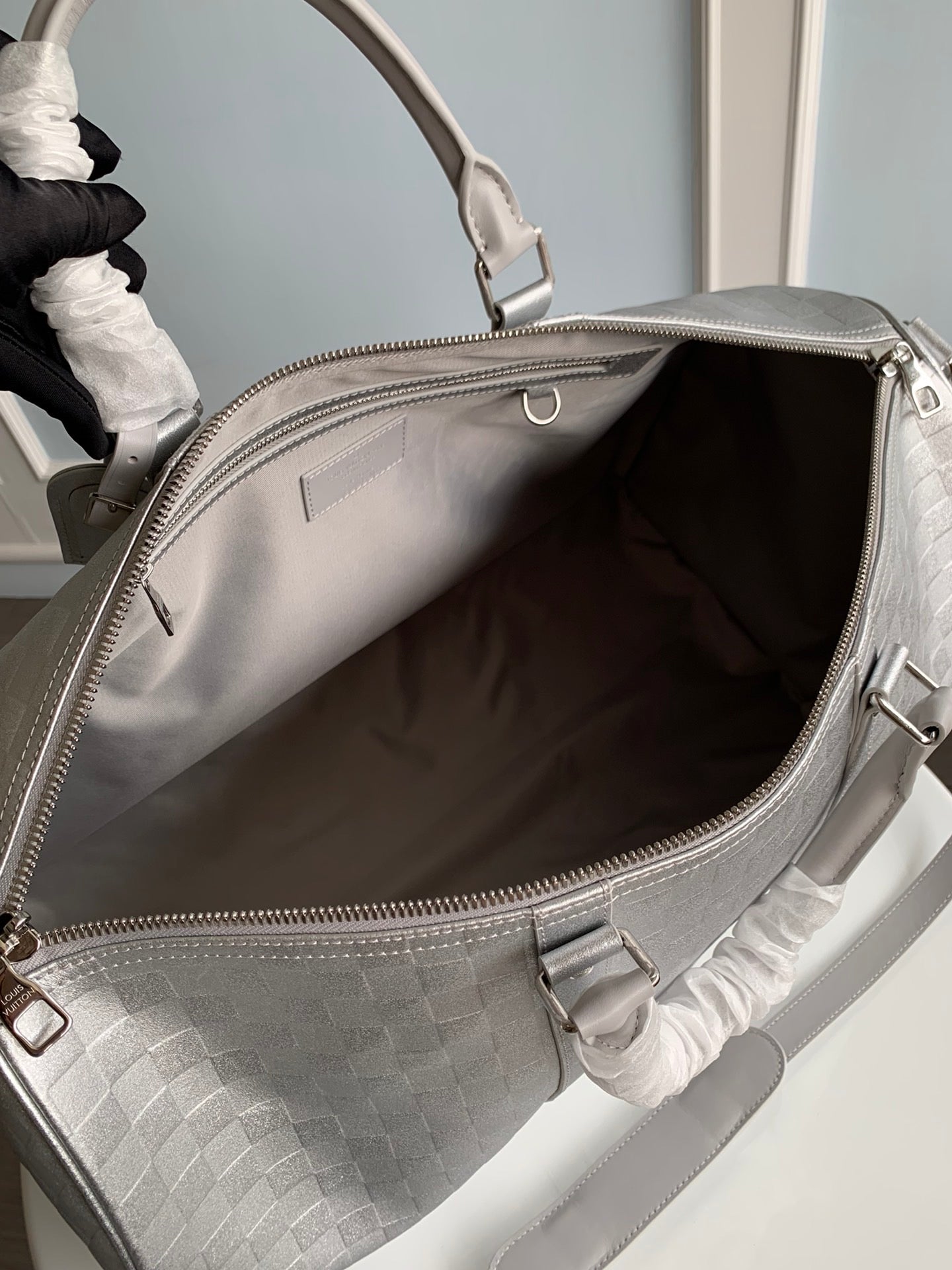 [TOP] Louis Vuitton LV  Virgil Abloh Keepall Bandouliere 50 Glitter Damier - Silver