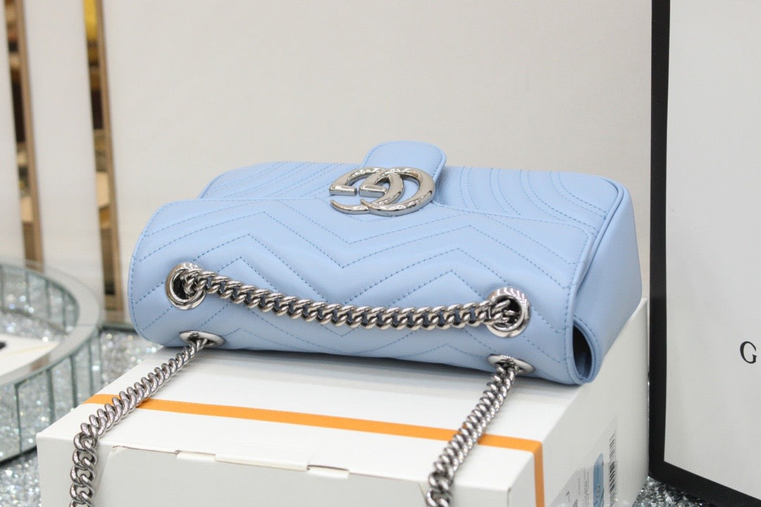[TOP] GUCCI G*G Marmont Matelasse Bag Small 26cm - Light Blue w SHW