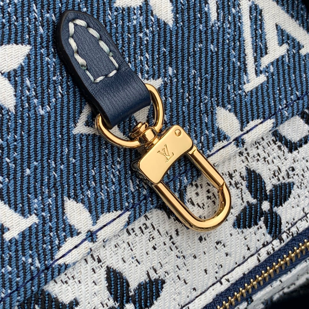 [TOP] Louis Vuitton LV On The Go Monogram Denim MM 35x27x14cm-Blue