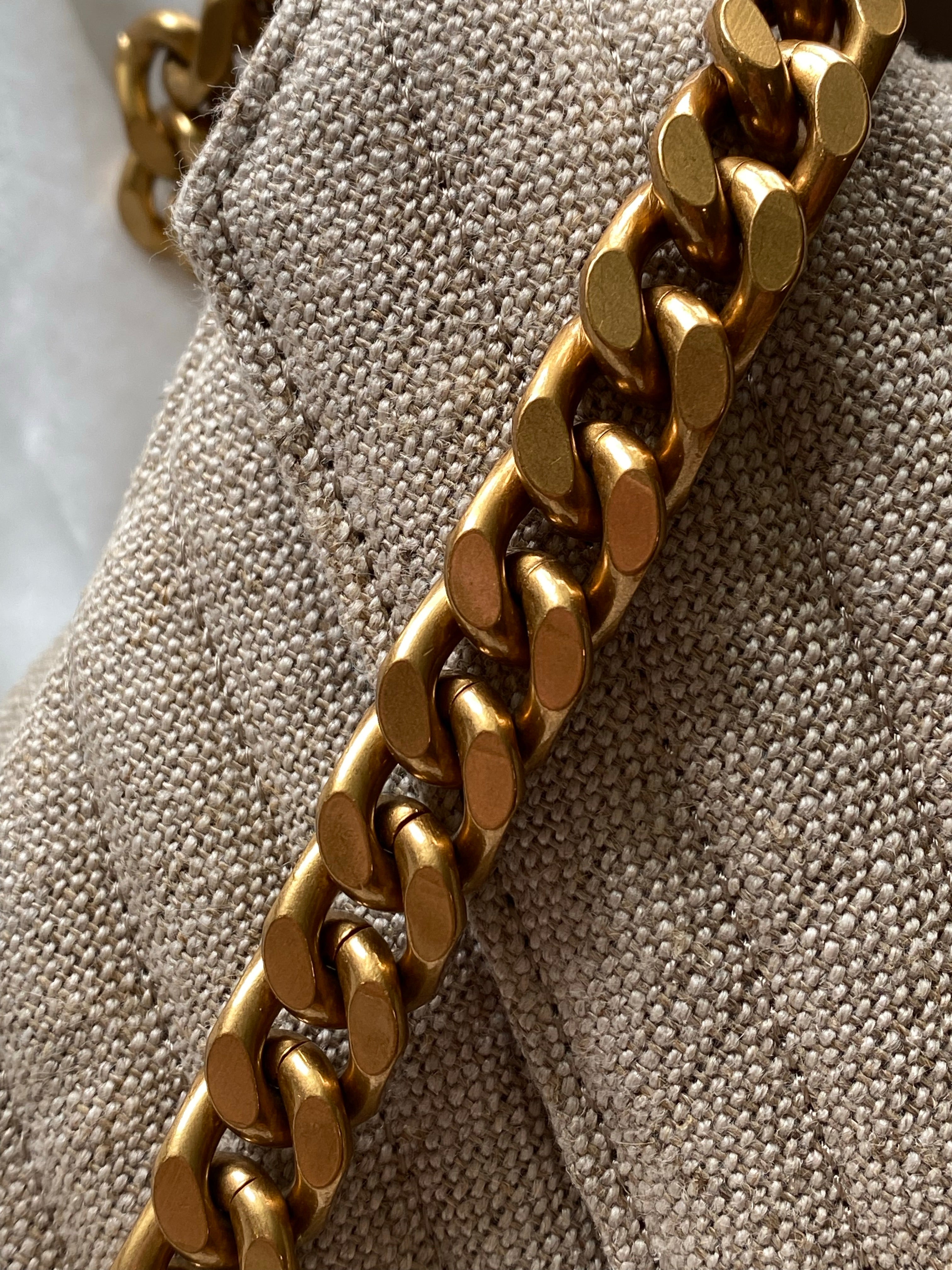 [TOP] Yves Saint Laurent YSL College Quilted Canvas Bag - Natural Taupe