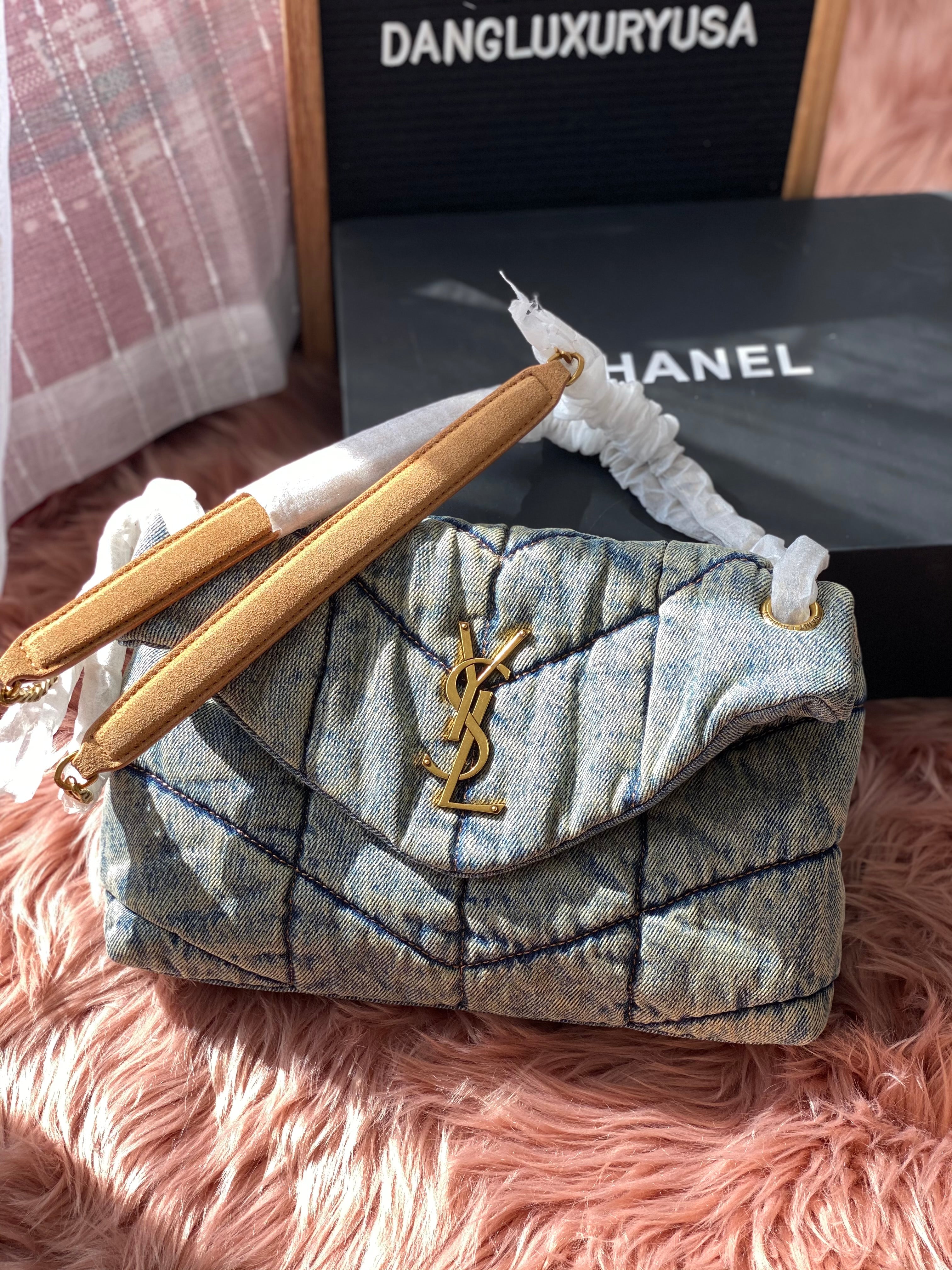 [TOP] Yves Saint Laurent YSL Loulou Small Denim Puffer Bag