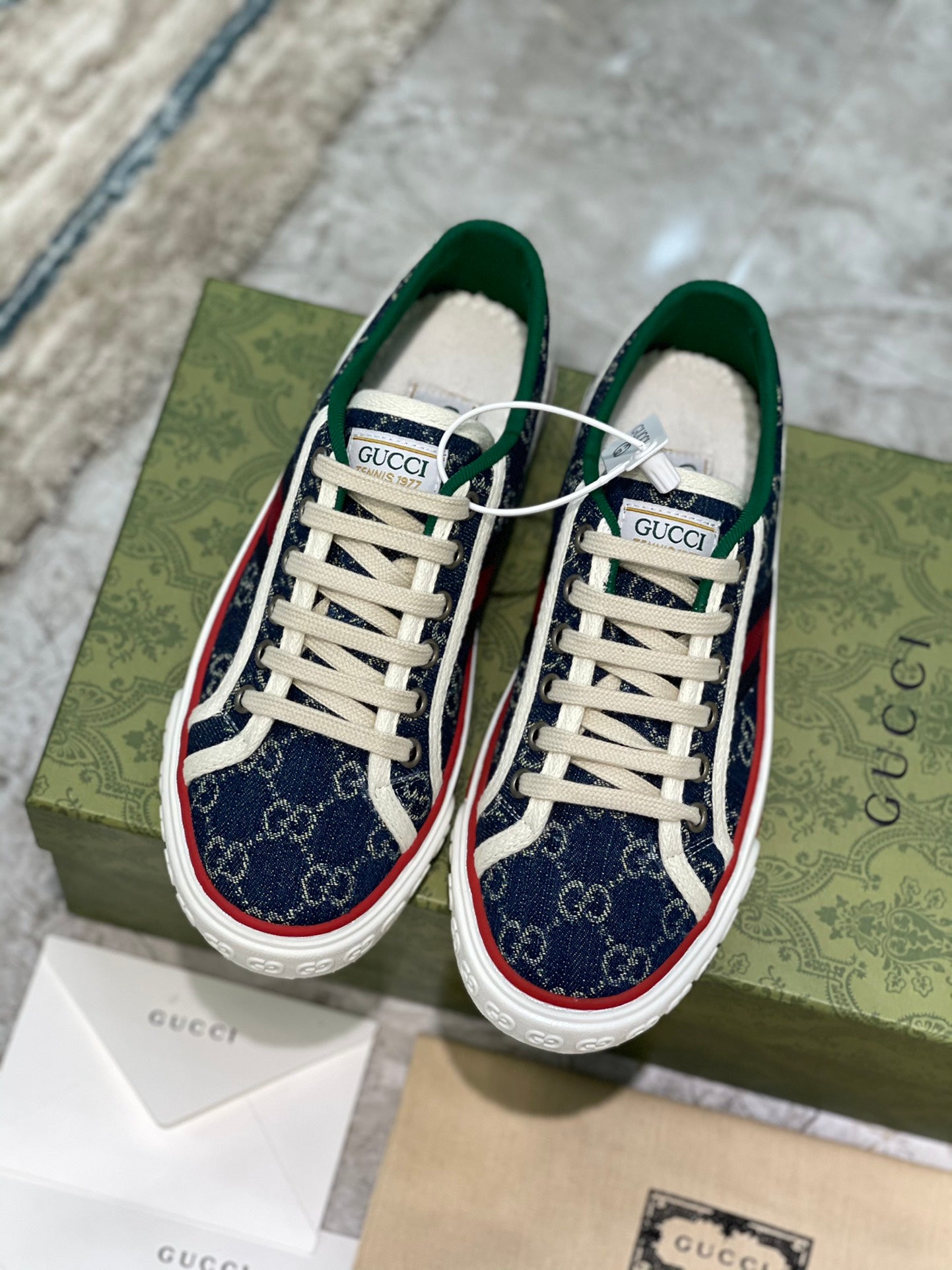 [TOP] GUCCI G*G Denim Sneakers Tennis 1977 - Blue