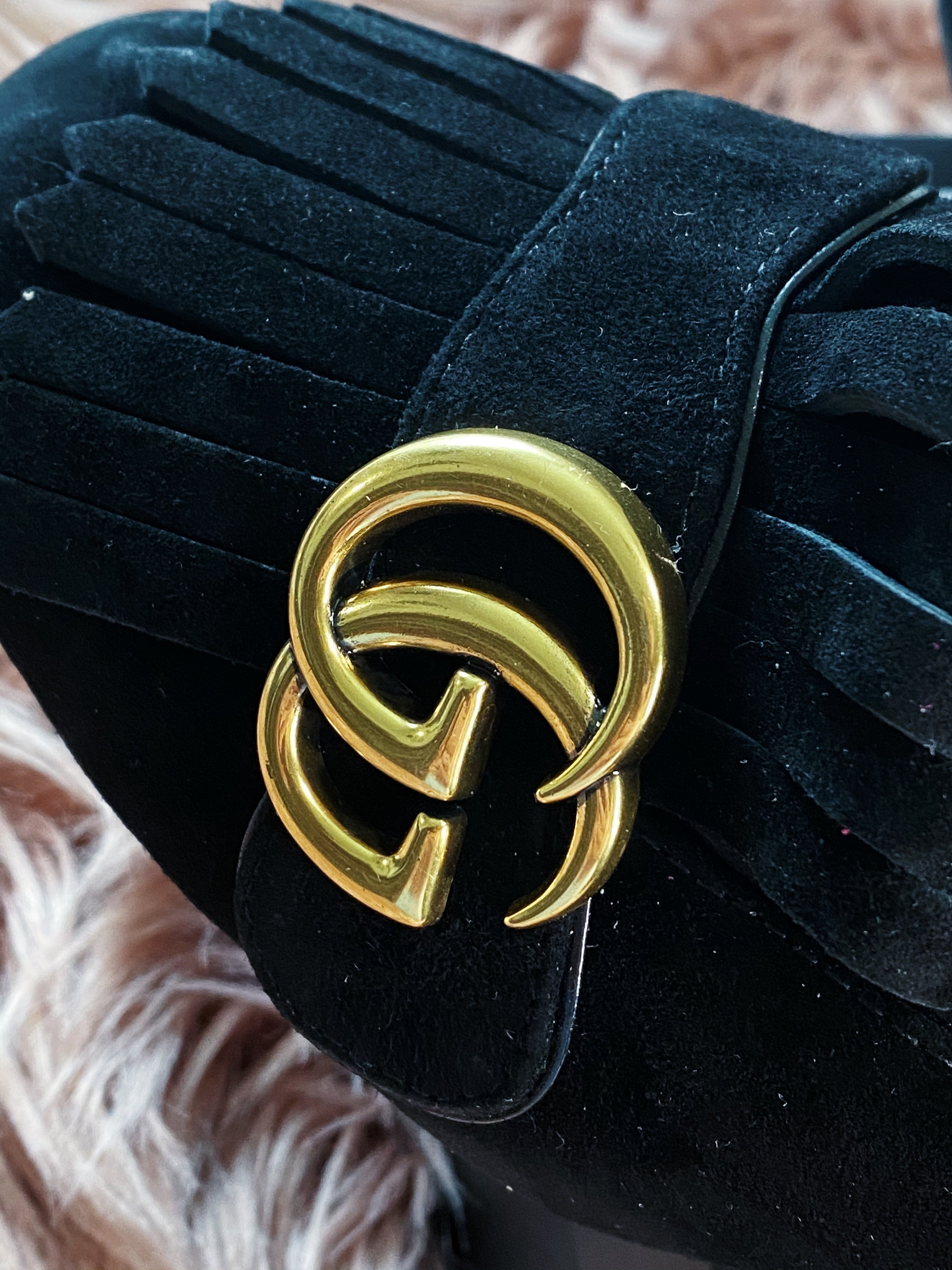 [TOP] GUCCI GG Marmont Suede Pump Midheels - Black