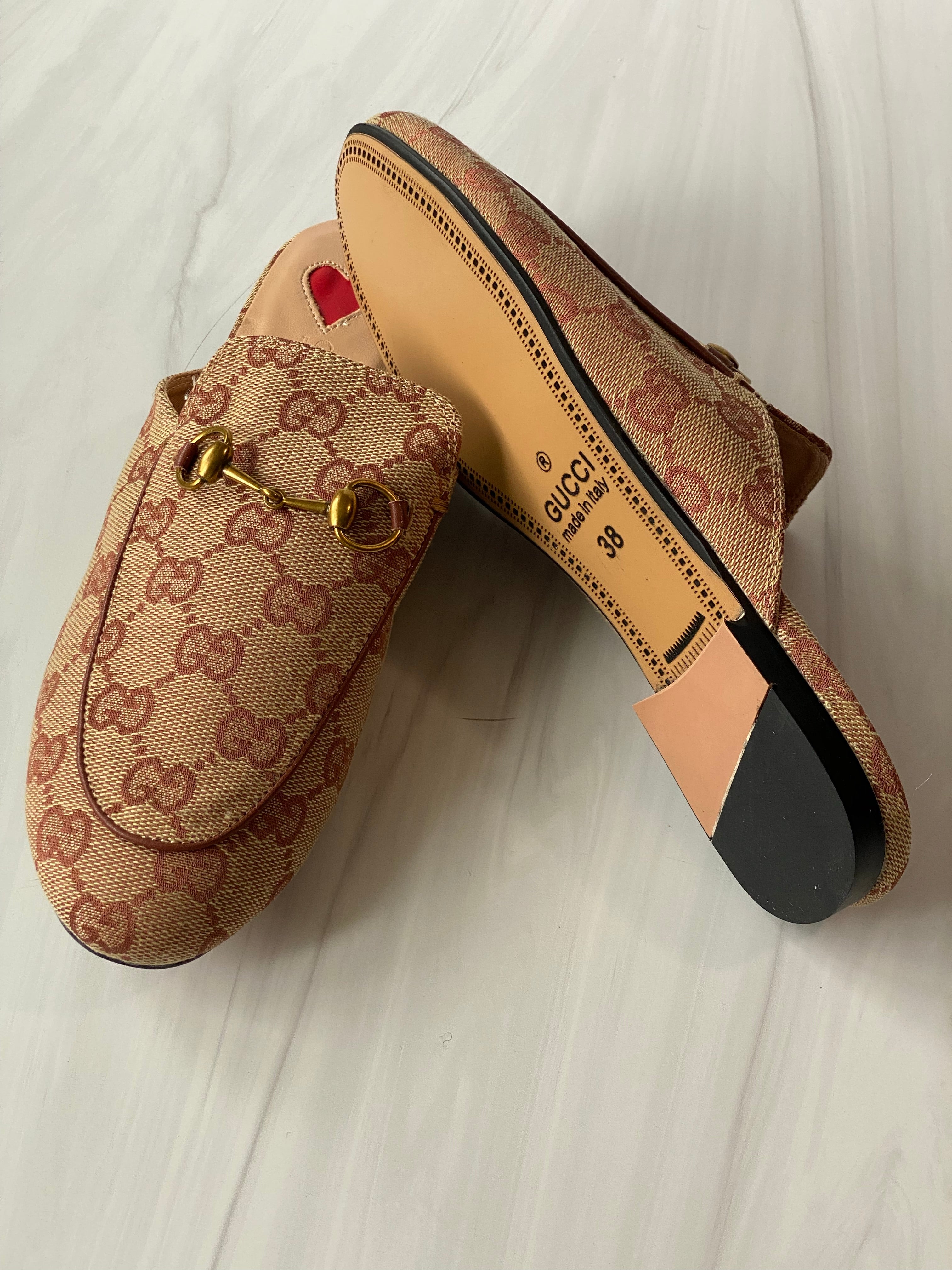 [TOP] GUCCI Princetown Canvas Mules Sandals - Brown