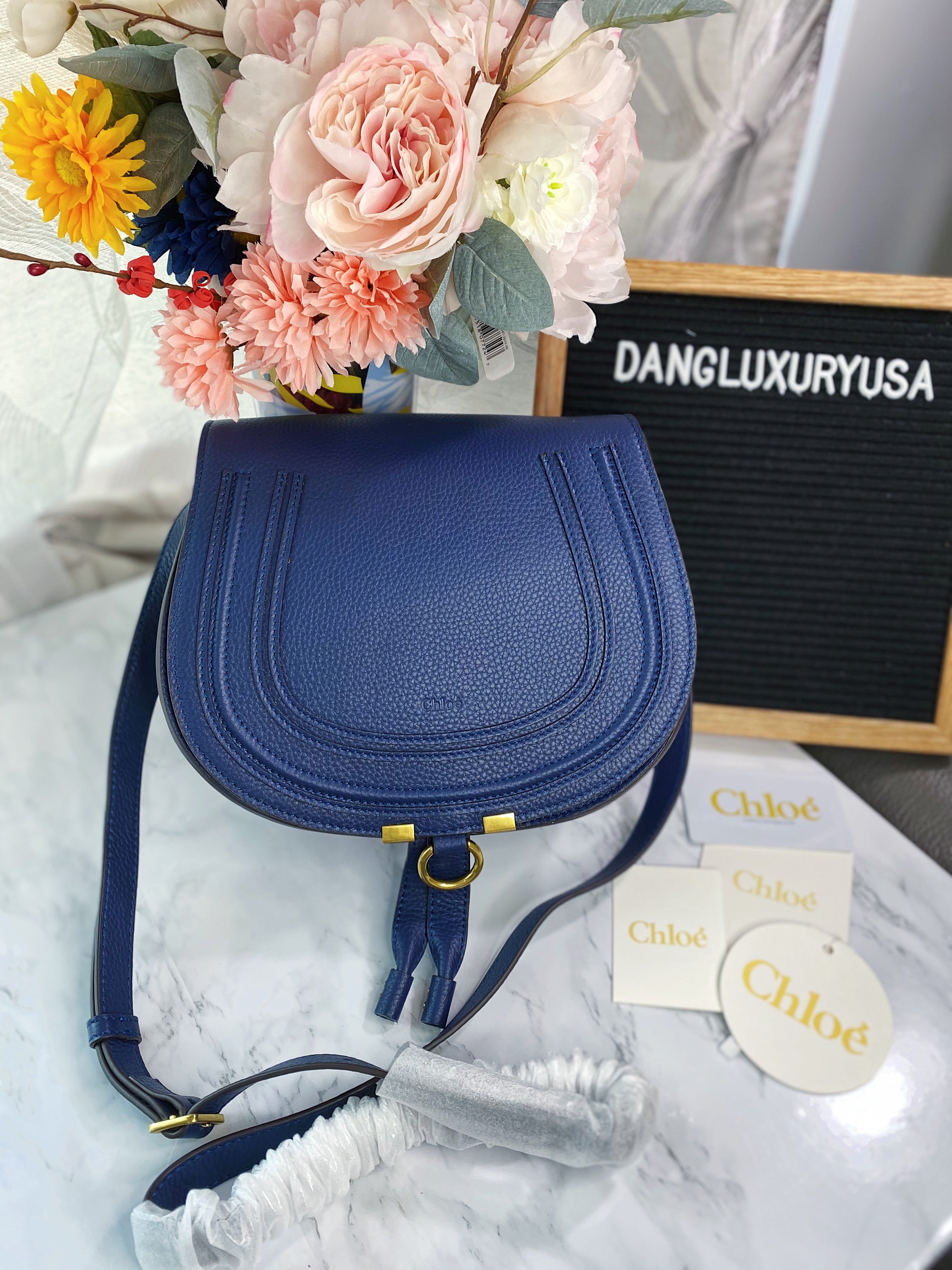 [TOP] Chloe Marcie Medium Crossbody Bag - Blue