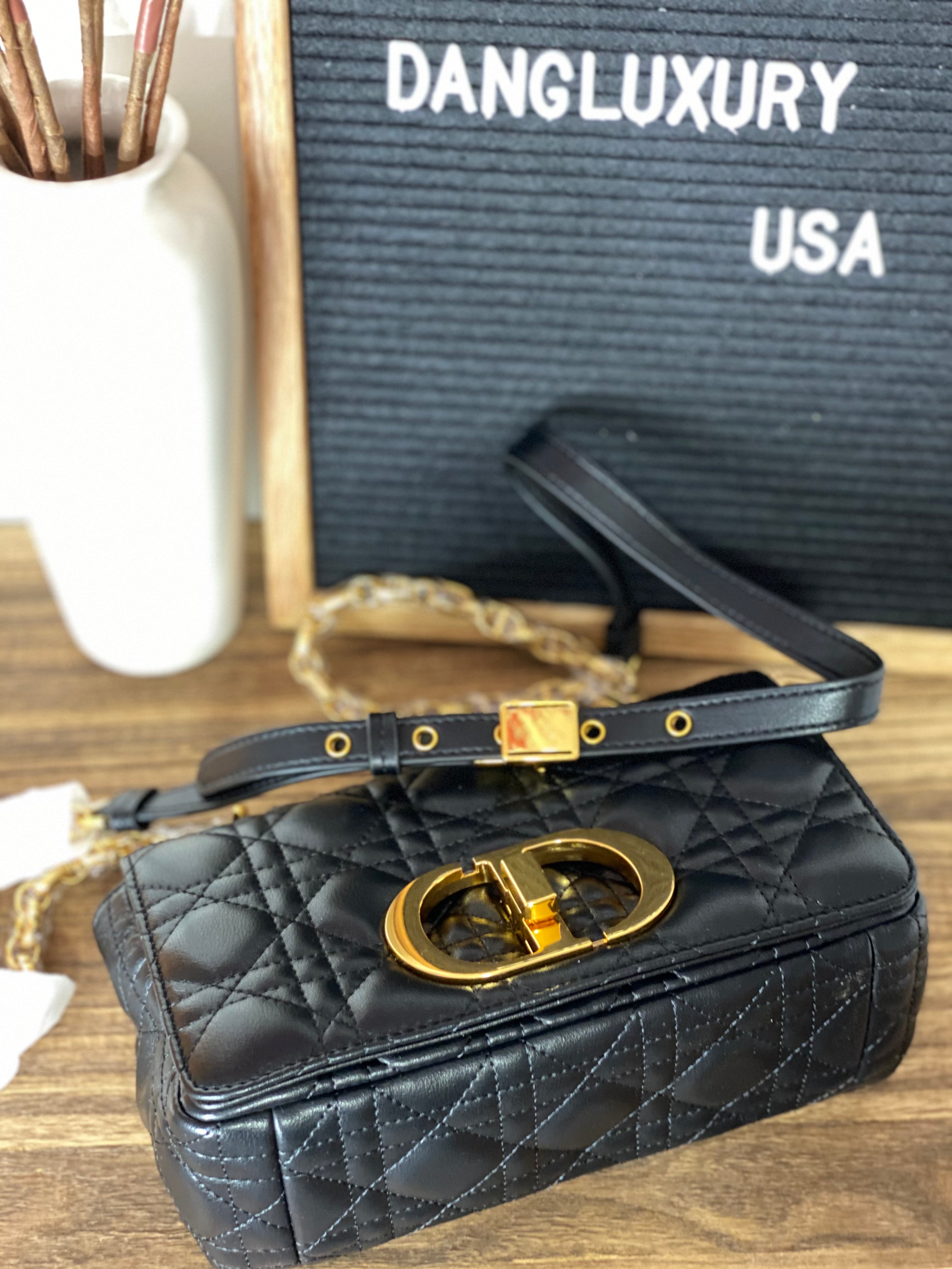 [TOP] Christian Dior Caro Bag Small - Black and Gold