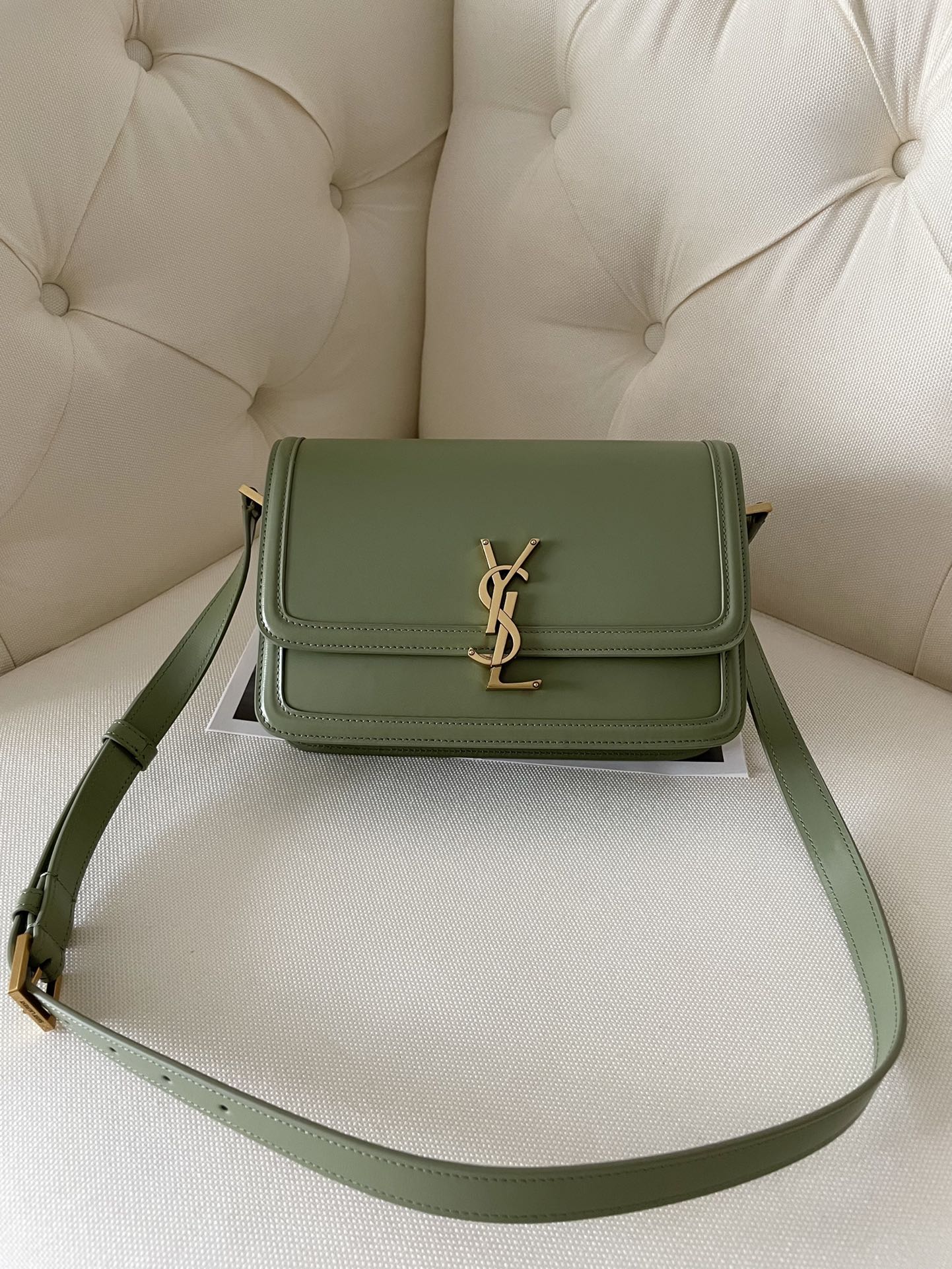 [TOP] Yves Saint Laurent YSL Solferino Medium Shoulder Bag - Pistache Green