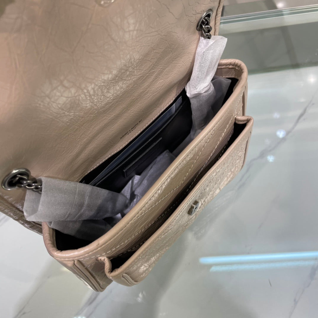 [TOP] Yves Saint Laurent YSL Niki Small Wrinkle Bag - BEIGE