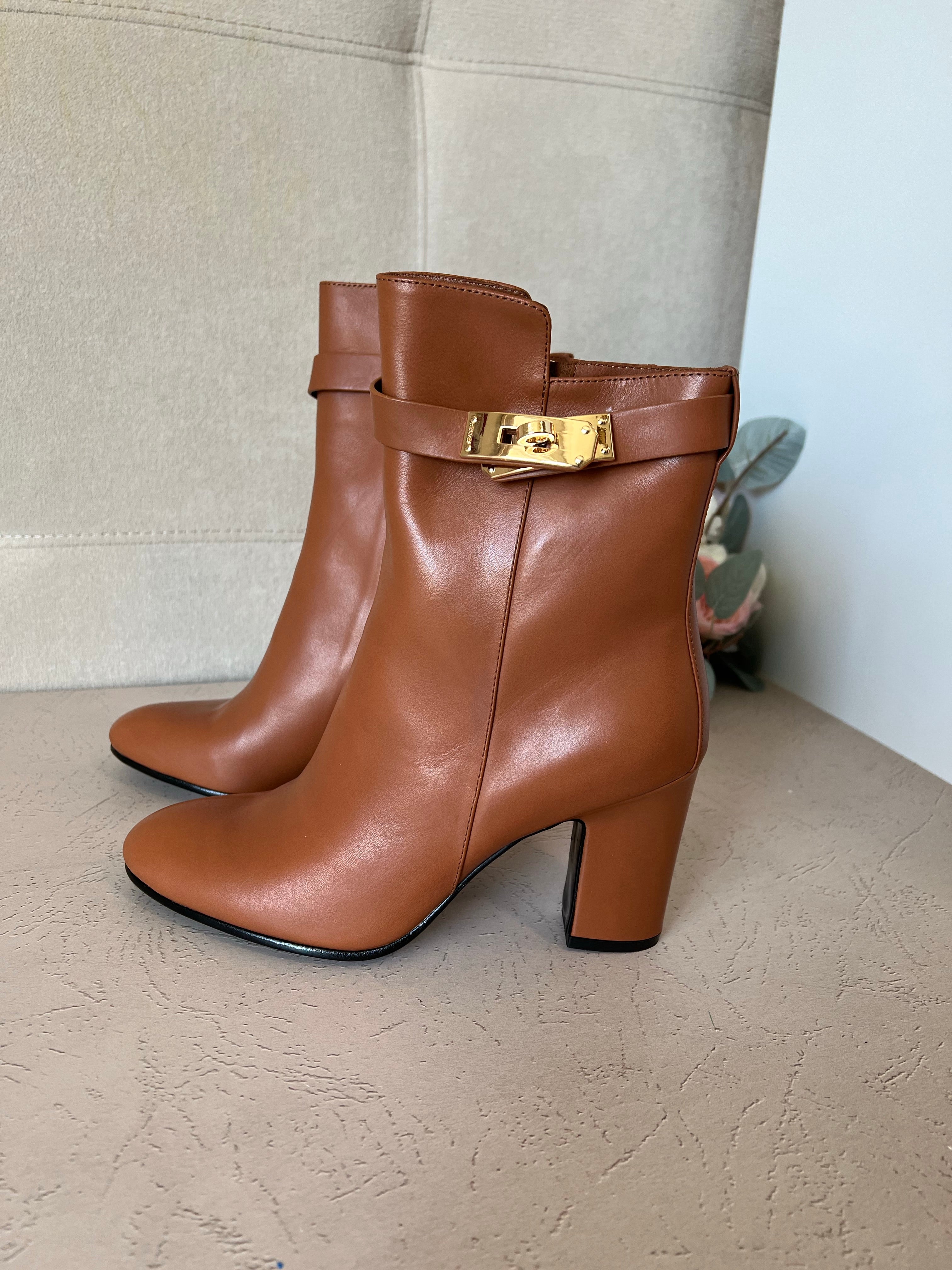 [TOP] HERMES Joueuse Ankle Boots - Brown