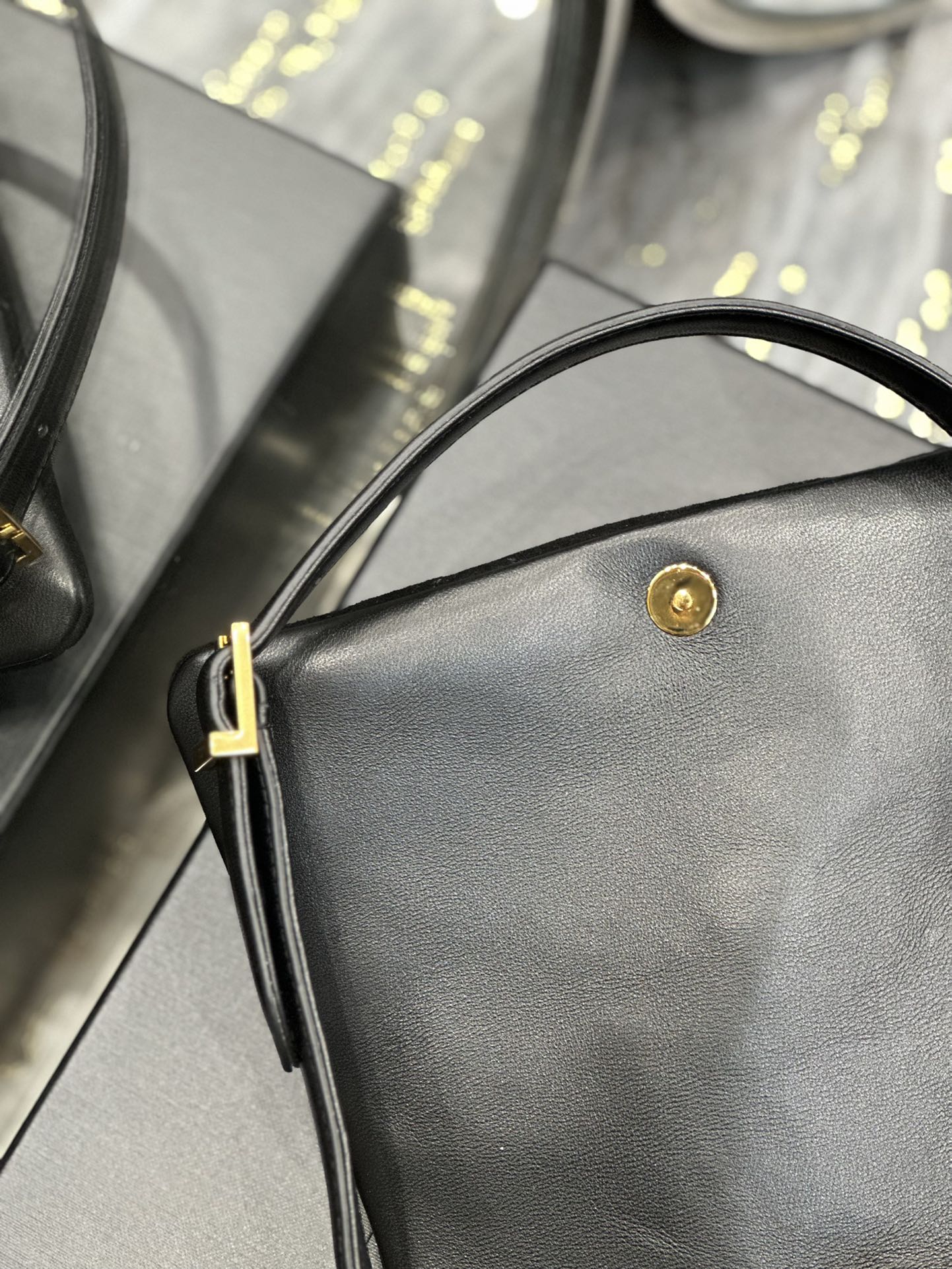 [TOP] Yves Saint Laurent YSL Le 57 Small Frosted Shoulder Bag - Black