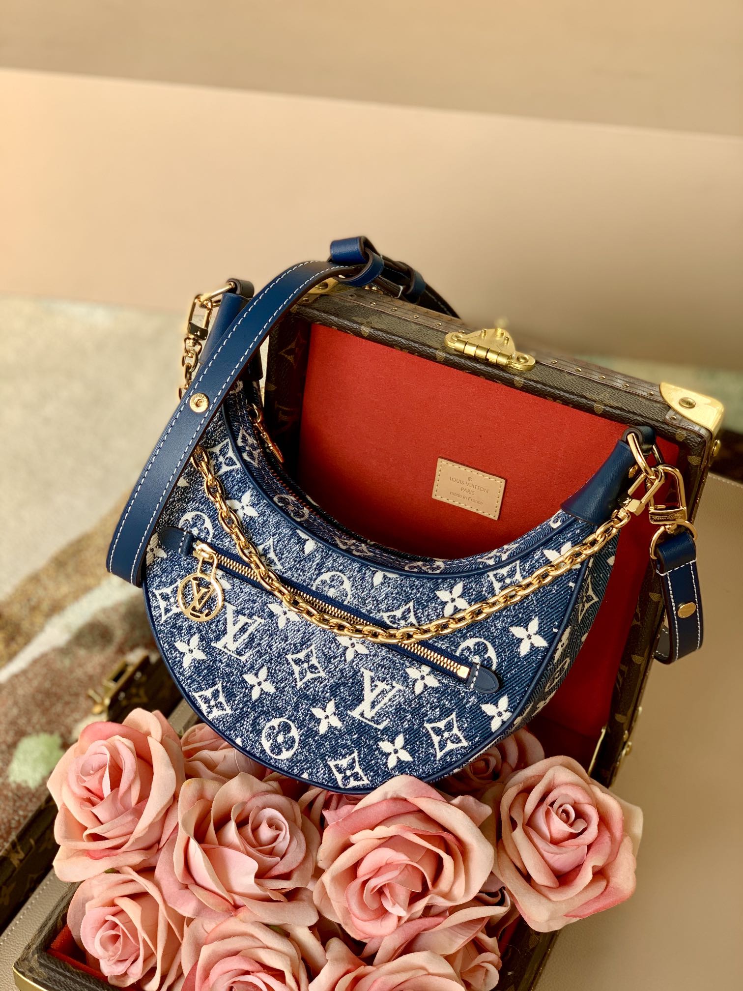 [TOP] Louis Vuitton LV  Circle Monogram Denim 23x13x6cm-Blue