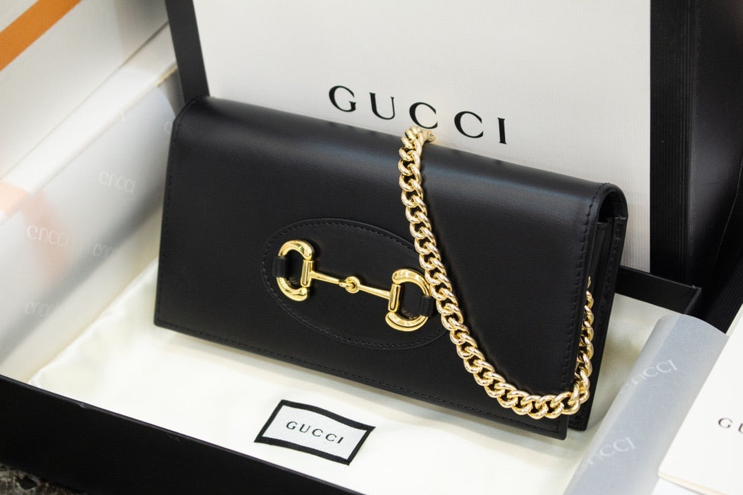 [TOP] GUCCI Horsebit 1955 Wallet With Chain - BLACK