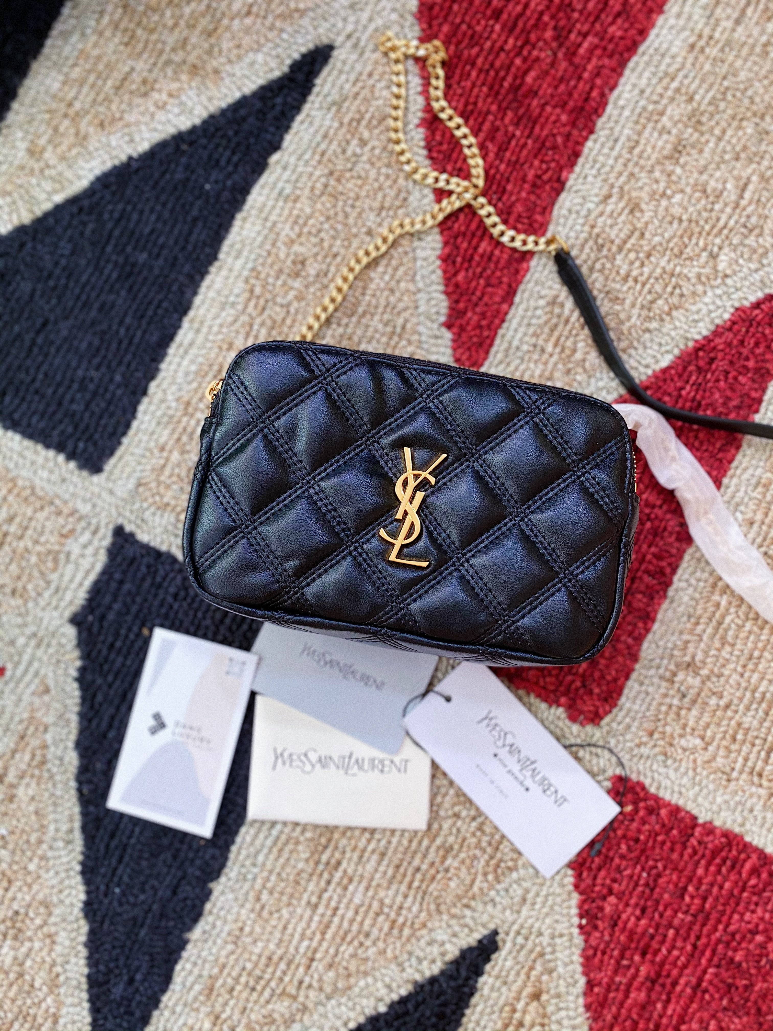 [TOP] Yves Saint Laurent YSL YSL Black Becky Double Zip Pouch