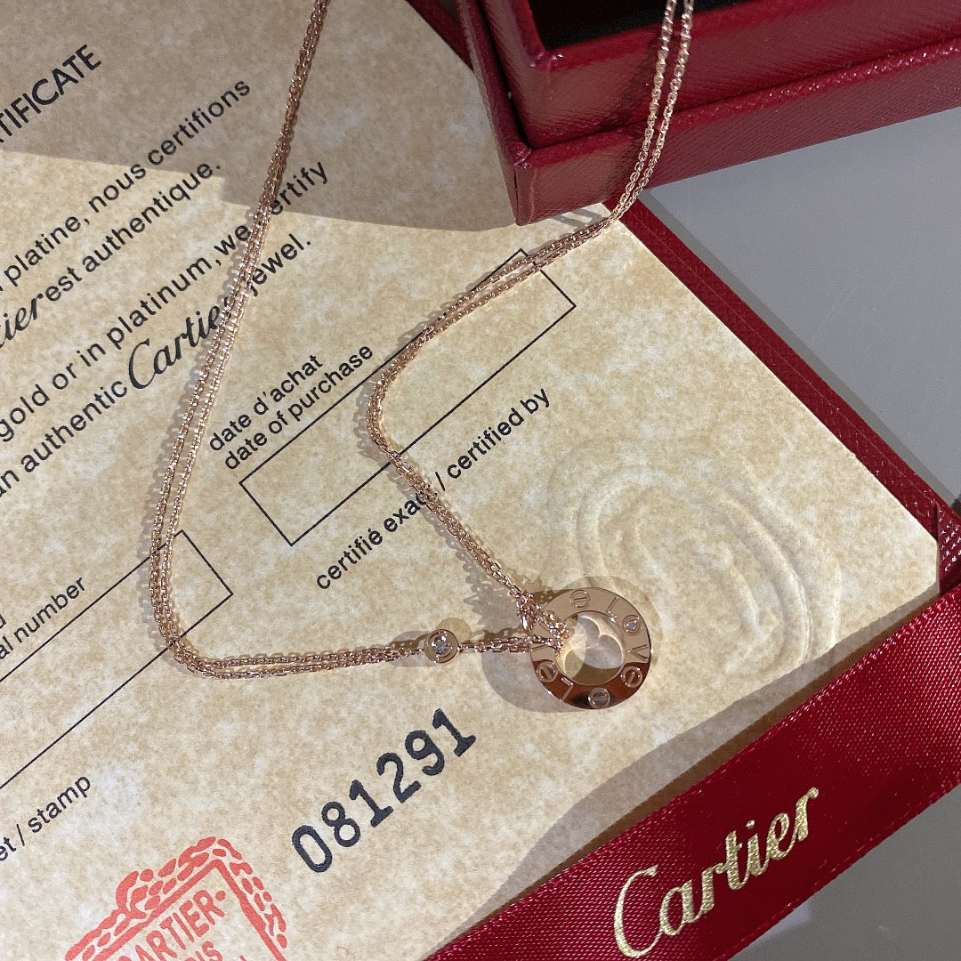 [TOP] Cartier Love Diamond Necklace- Rose Gold