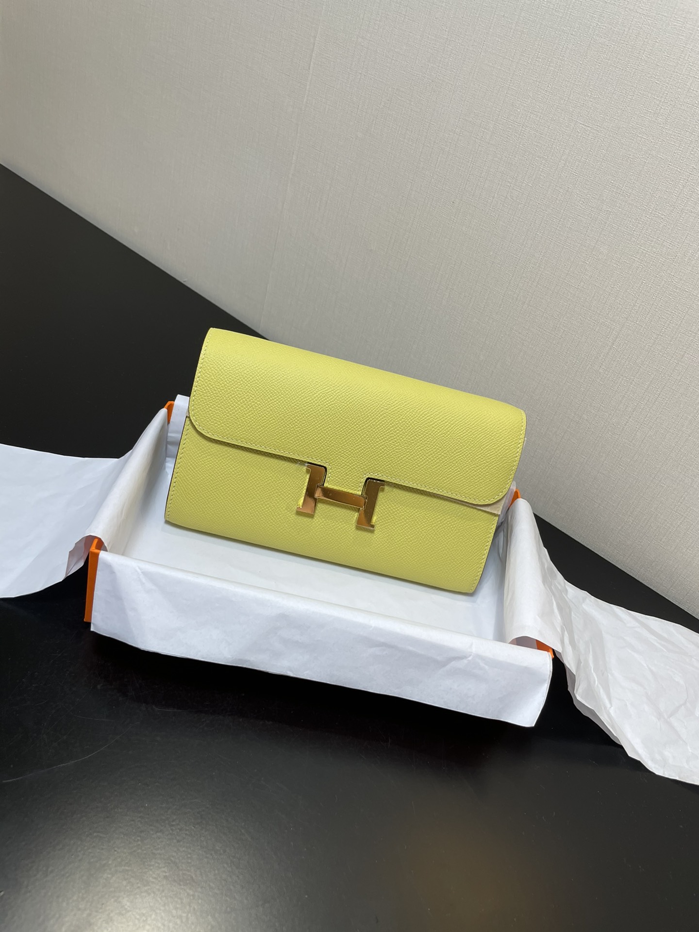 [TOP] HERMES Epsom Constance Long Wallet - Yellow & GHW
