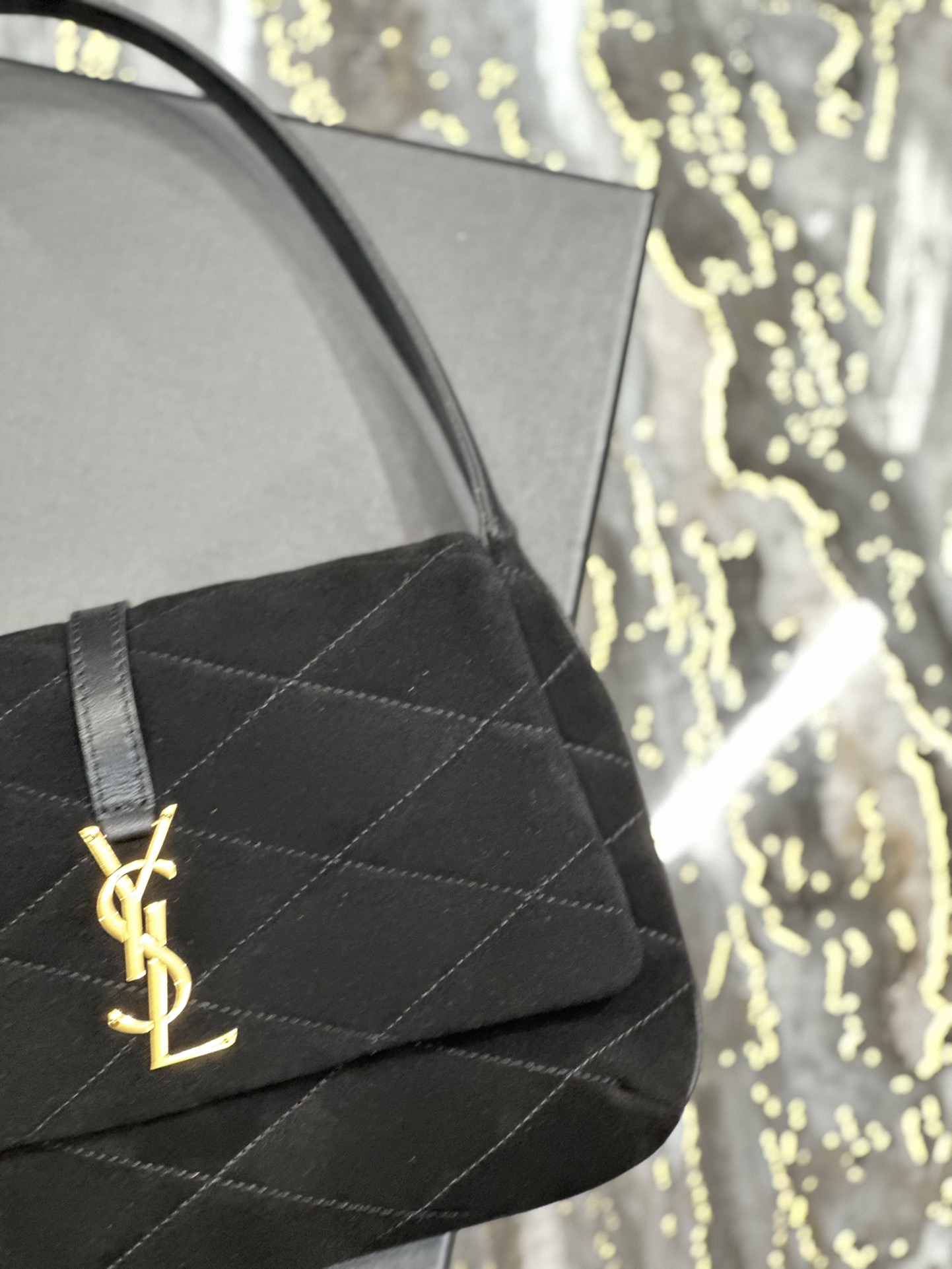 [TOP] Yves Saint Laurent YSL Le 57 Small Frosted Shoulder Bag - Black