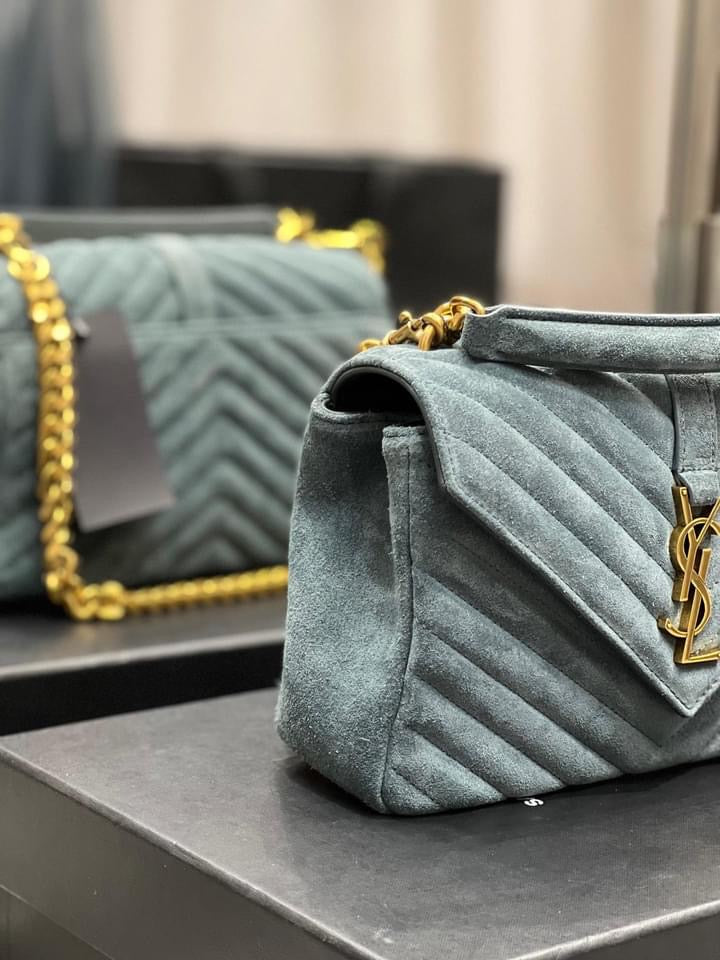 [TOP] Yves Saint Laurent YSL College Medium Suede Bag - Teal