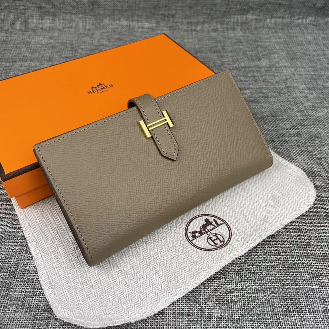 [TOP] HERMES H Logo Long Wallet - Grey