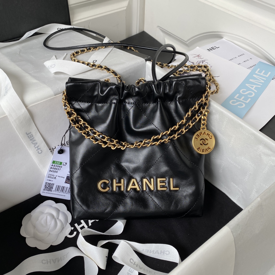 [TOP] CHANEL Mini 22 Bag 19cm - GHW - Black