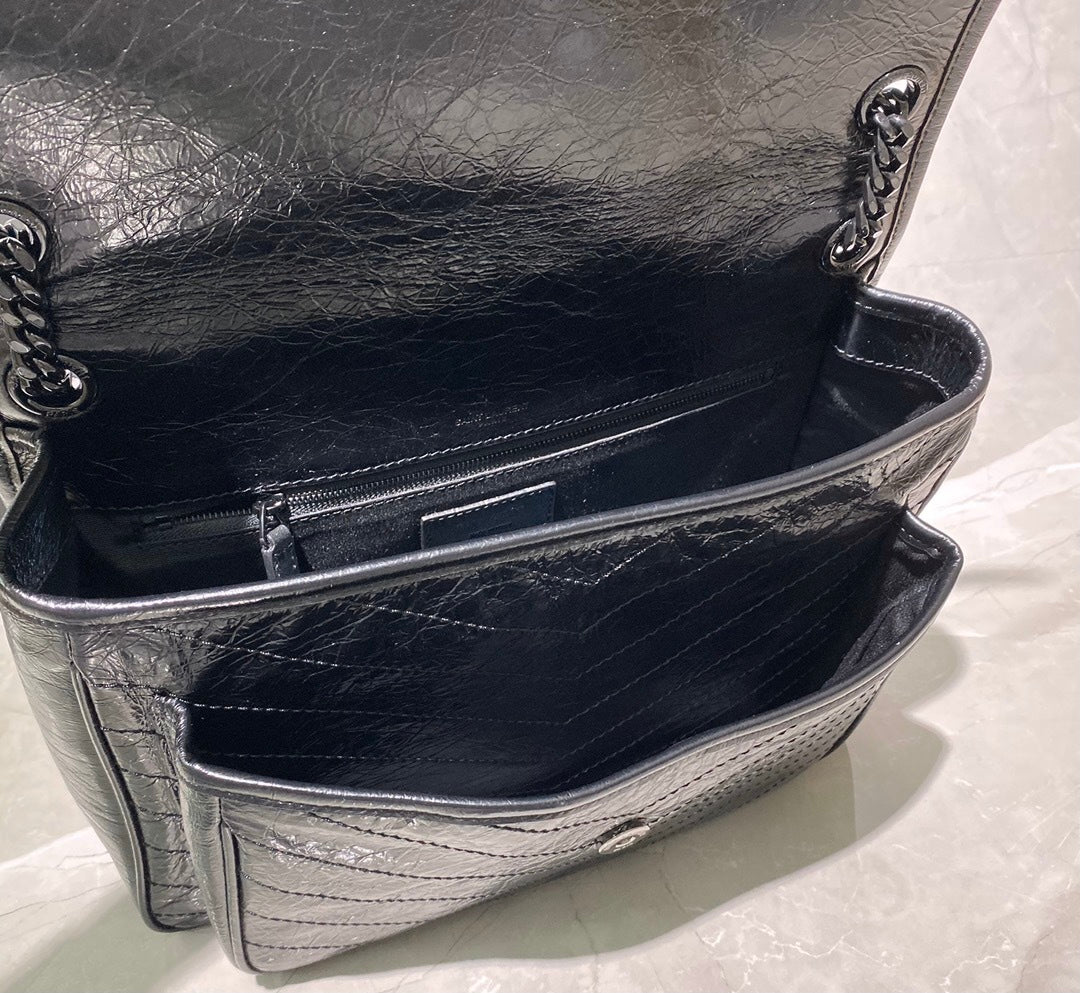 [TOP] Yves Saint Laurent YSL Nikki Large Wrinkle Bag 32cm - Black