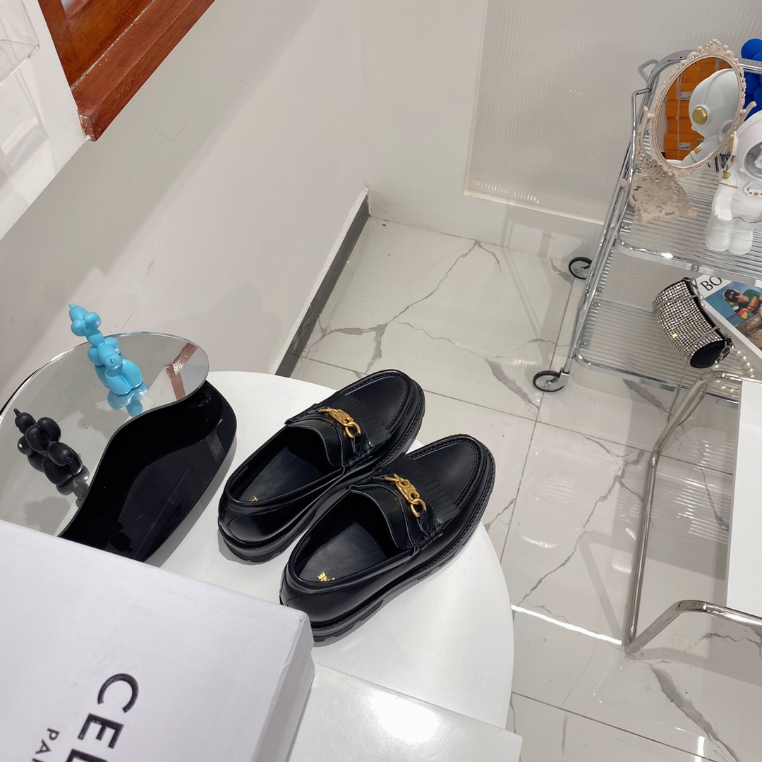 [TOP] CELINE Cowhide Leather Shoes - Black - Cline