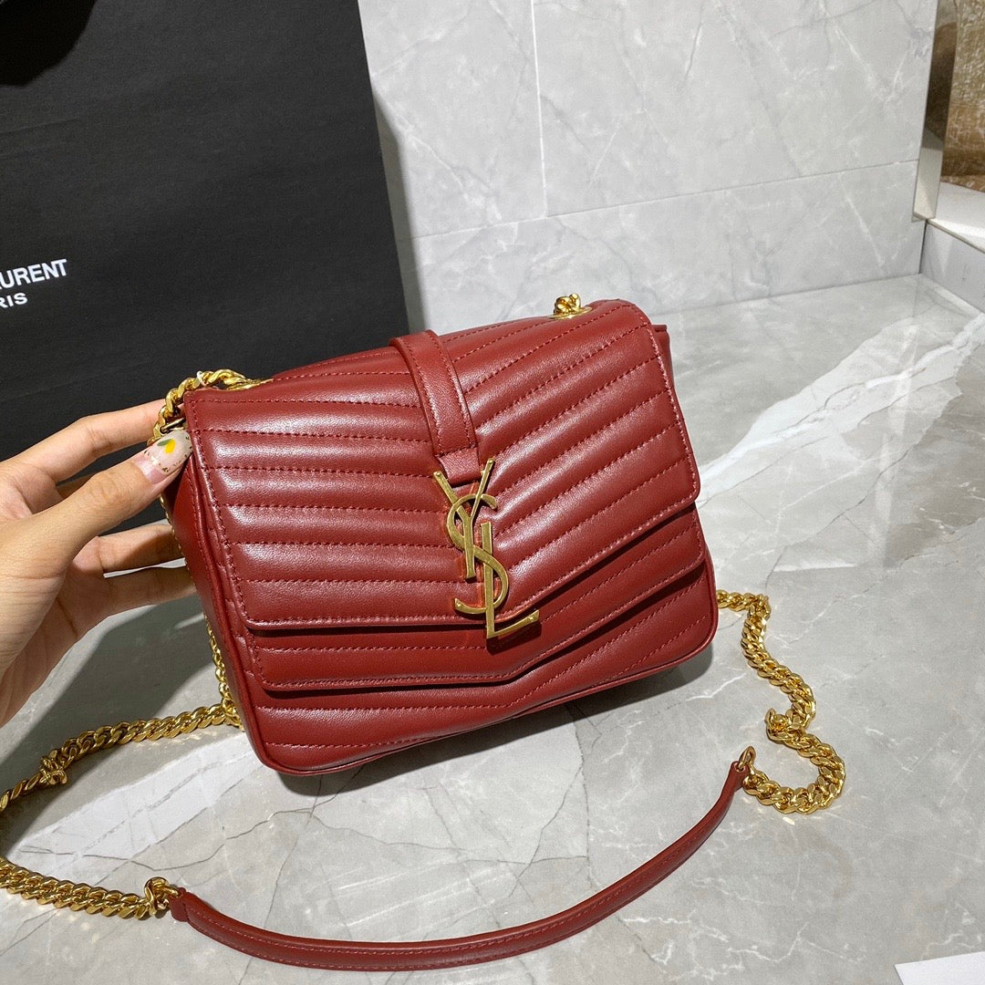 [TOP] Yves Saint Laurent YSL Metelasse Chevron Monogram Small Sulpice Bag - Red w GHW