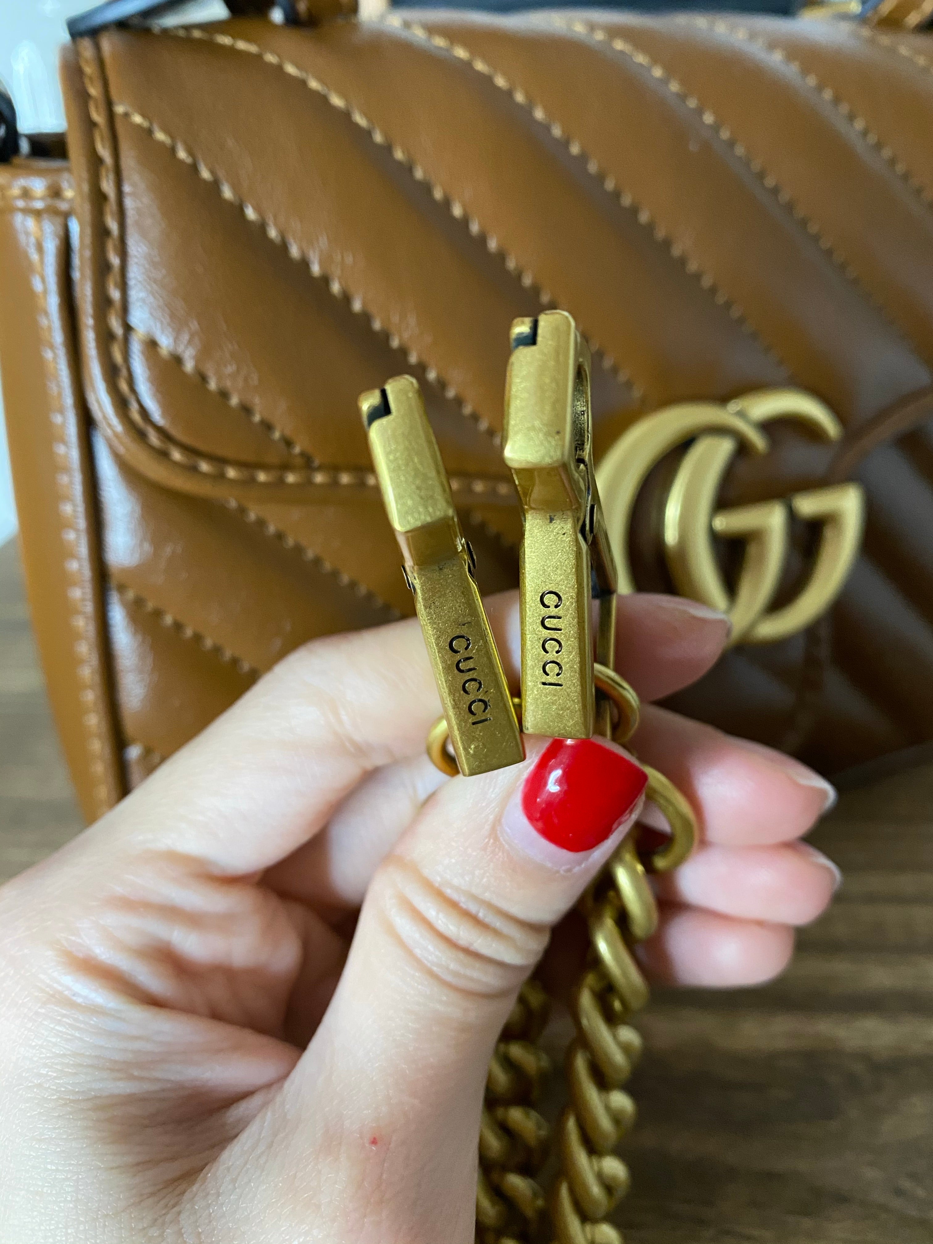 [TOP] GUCCI GG Marmont Bag Top Handle Aged Skin Small 27*13.5*10 - BROWN