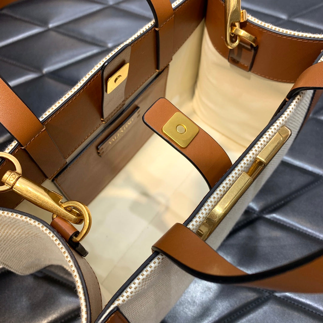 [TOP] VALENTINO VLogo Small Tote Bag - Brown