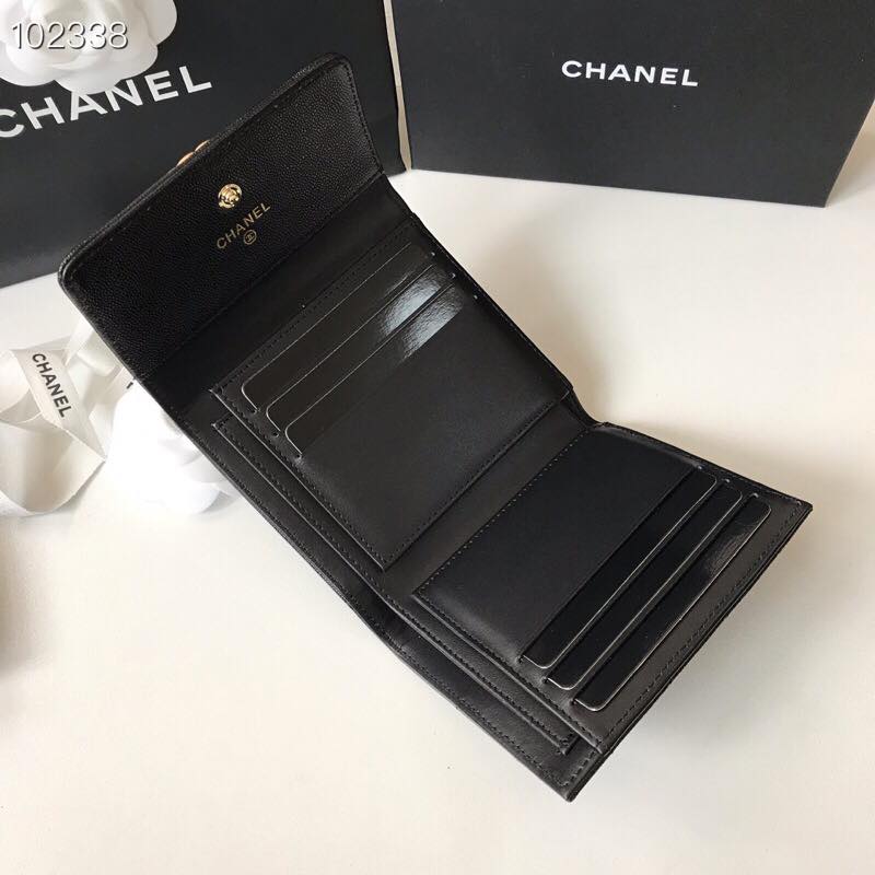 [TOP] CHANEL Boy Trifold Wallet Caviar Skin - Black W GHW