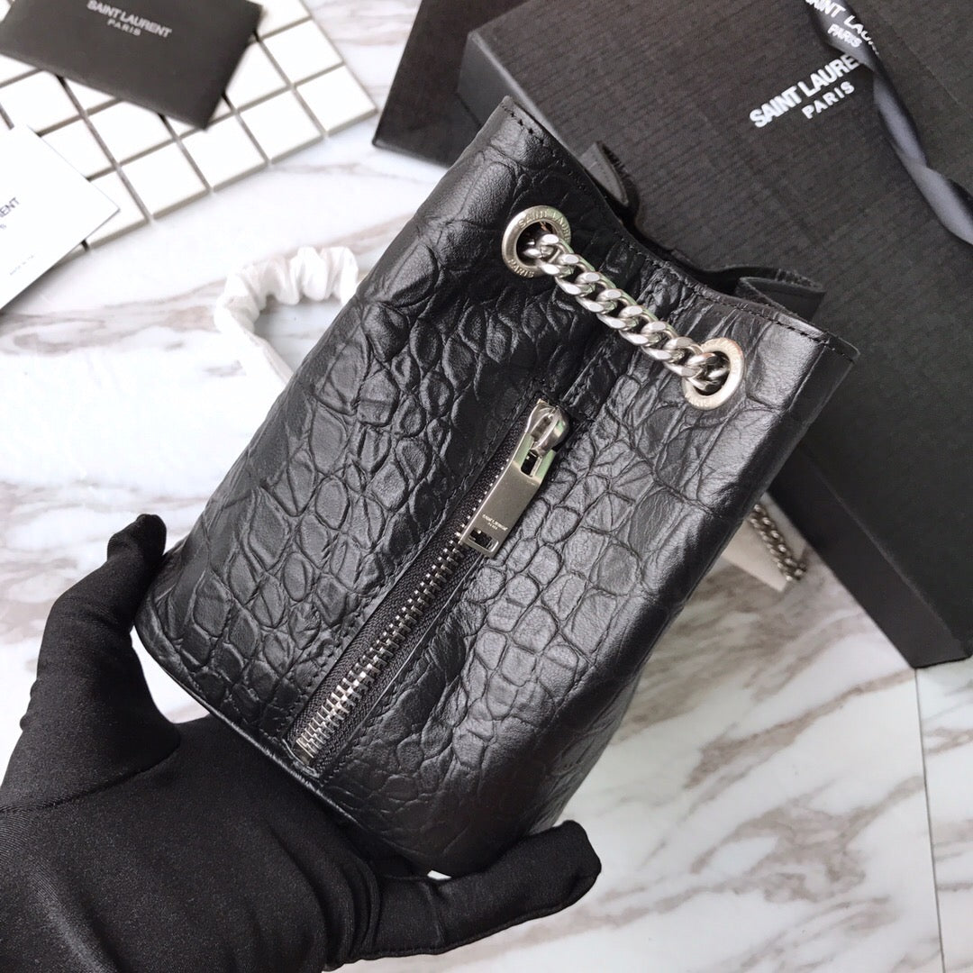 [TOP] Yves Saint Laurent YSL Croco Small Bucket Bag - Black