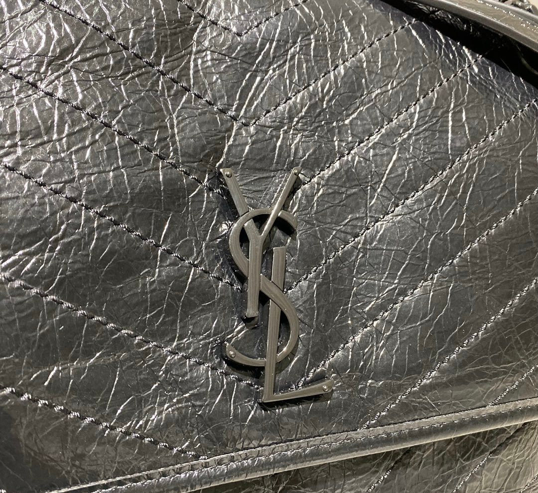 [TOP] Yves Saint Laurent YSL Nikki Large Wrinkle Bag 32cm - Black