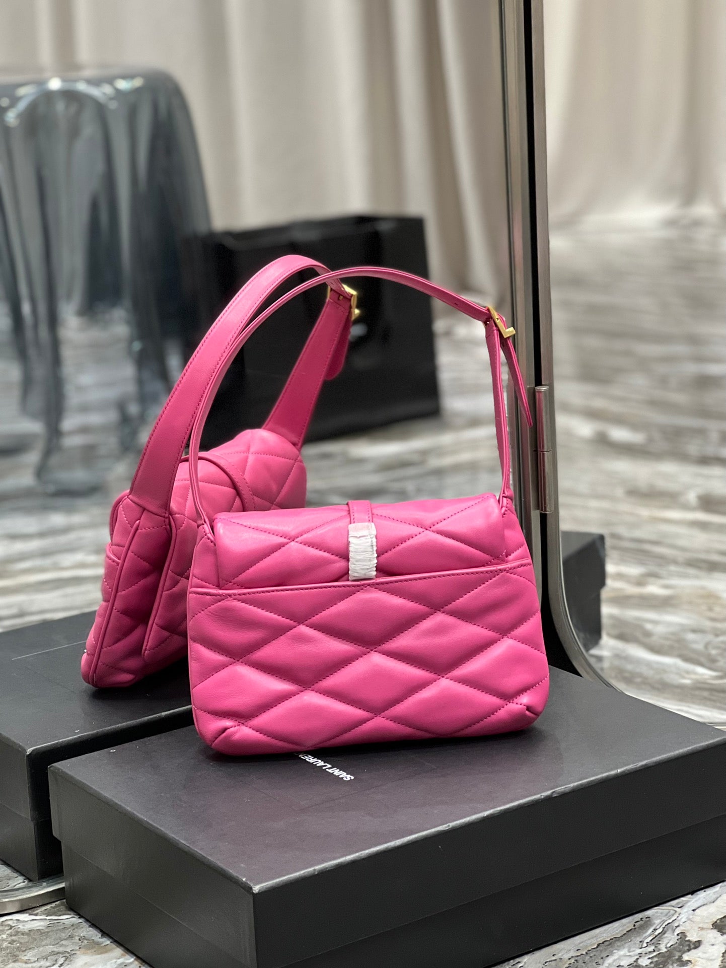 [TOP] Yves Saint Laurent YSL Le 57 Small Shoulder Bag - Hot Pink