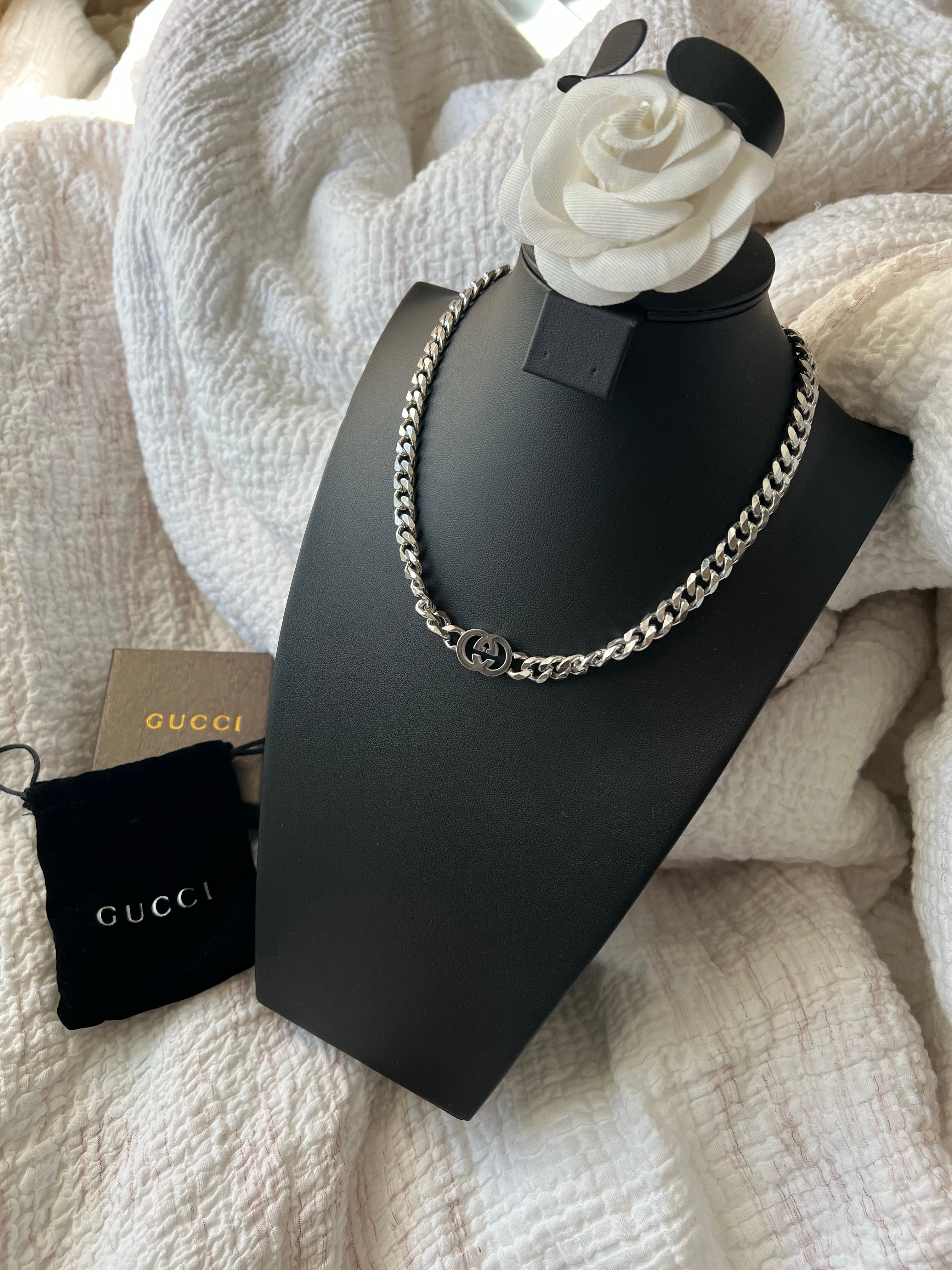 [TOP] GUCCI Interlock G Silver Necklace