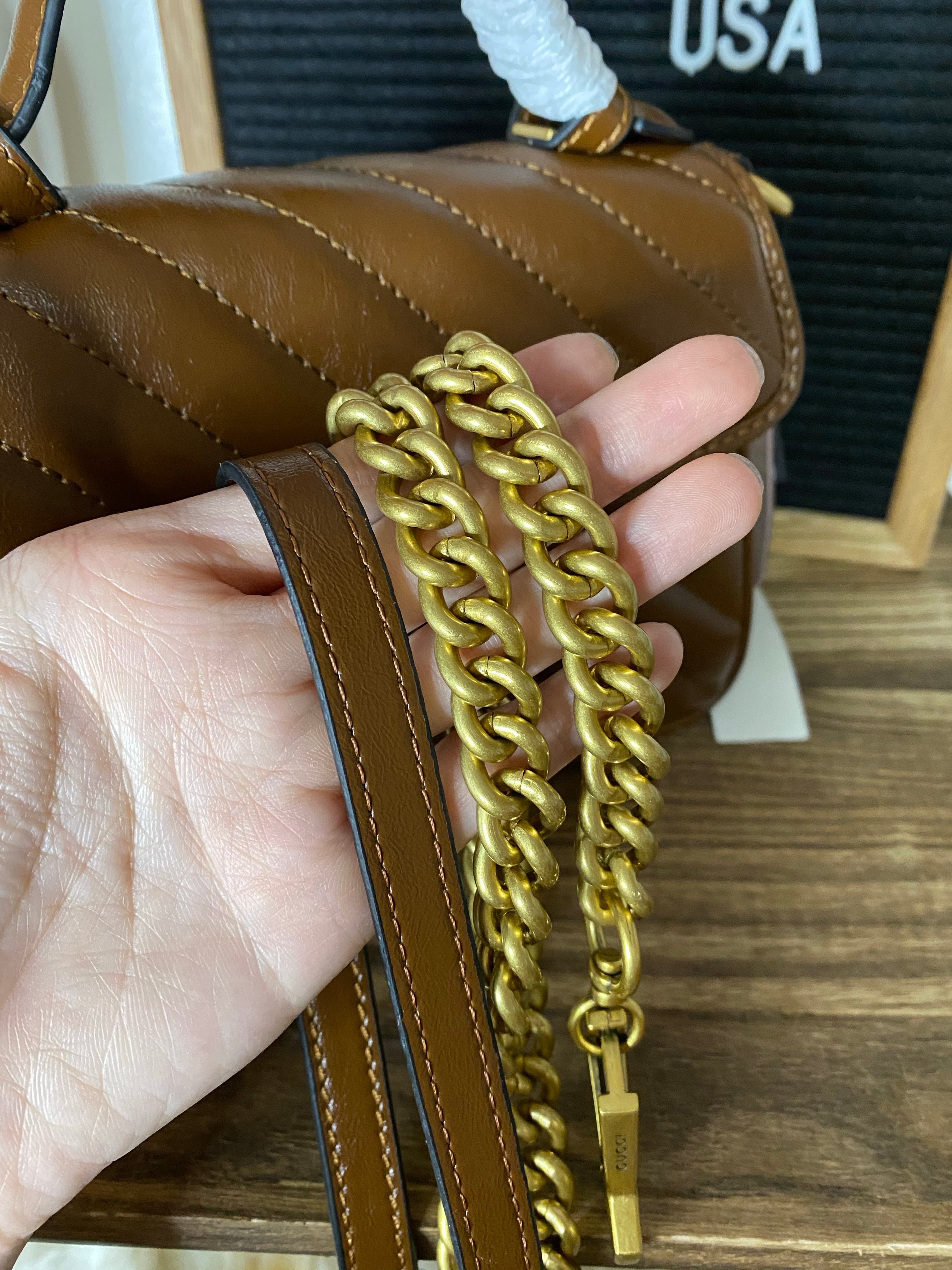 [TOP] GUCCI GG Marmont Bag Top Handle Aged Skin Small 27*13.5*10 - BROWN