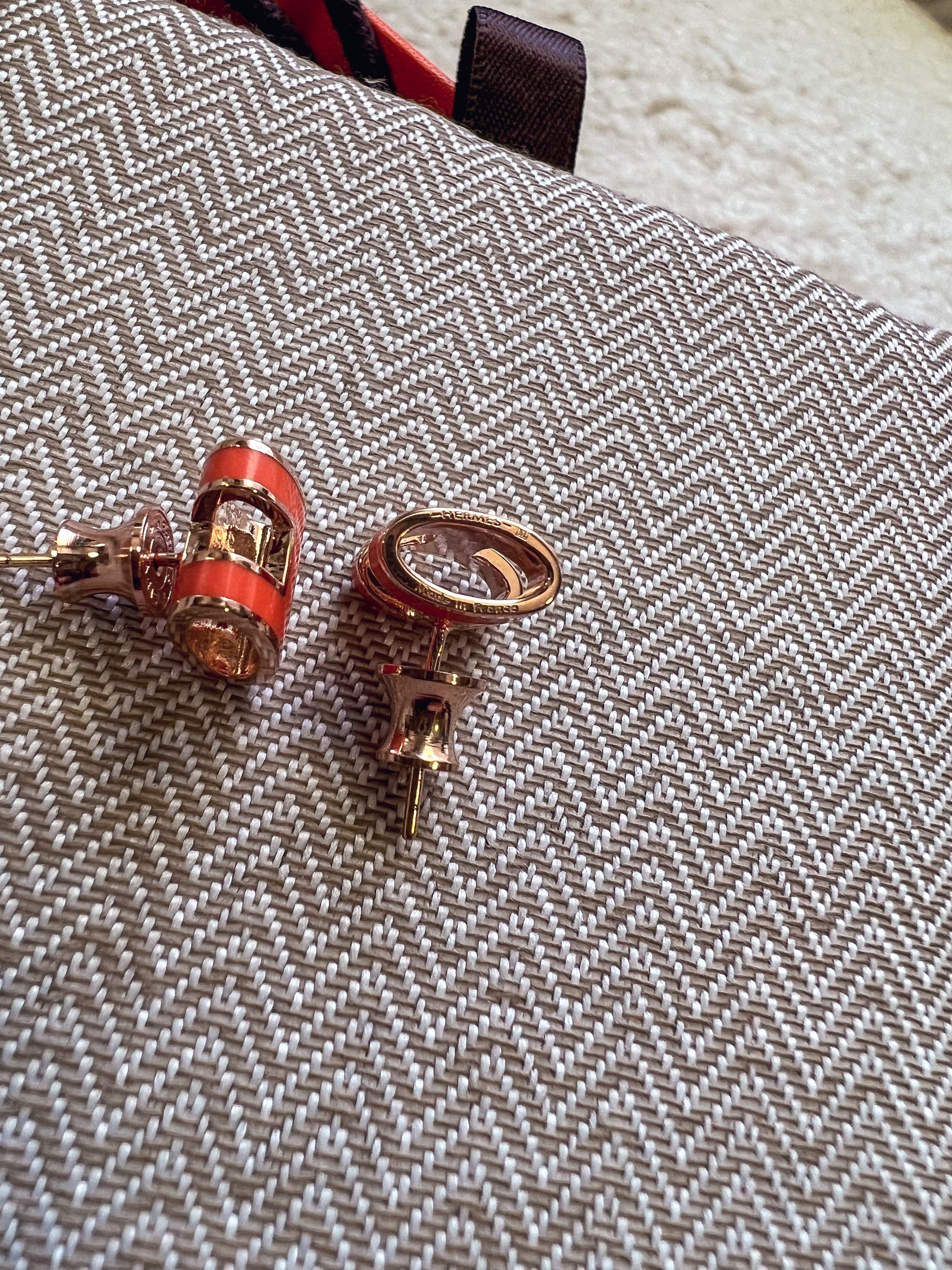 [TOP] HERMES Lacquered Mini Pop Stud Earrings - Orange