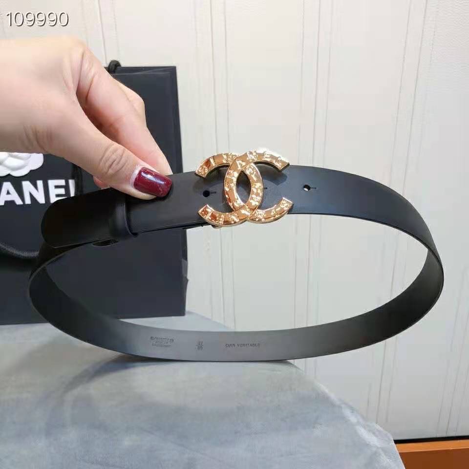 [TOP] CHANEL Metal Logo Belt - Black & GHW