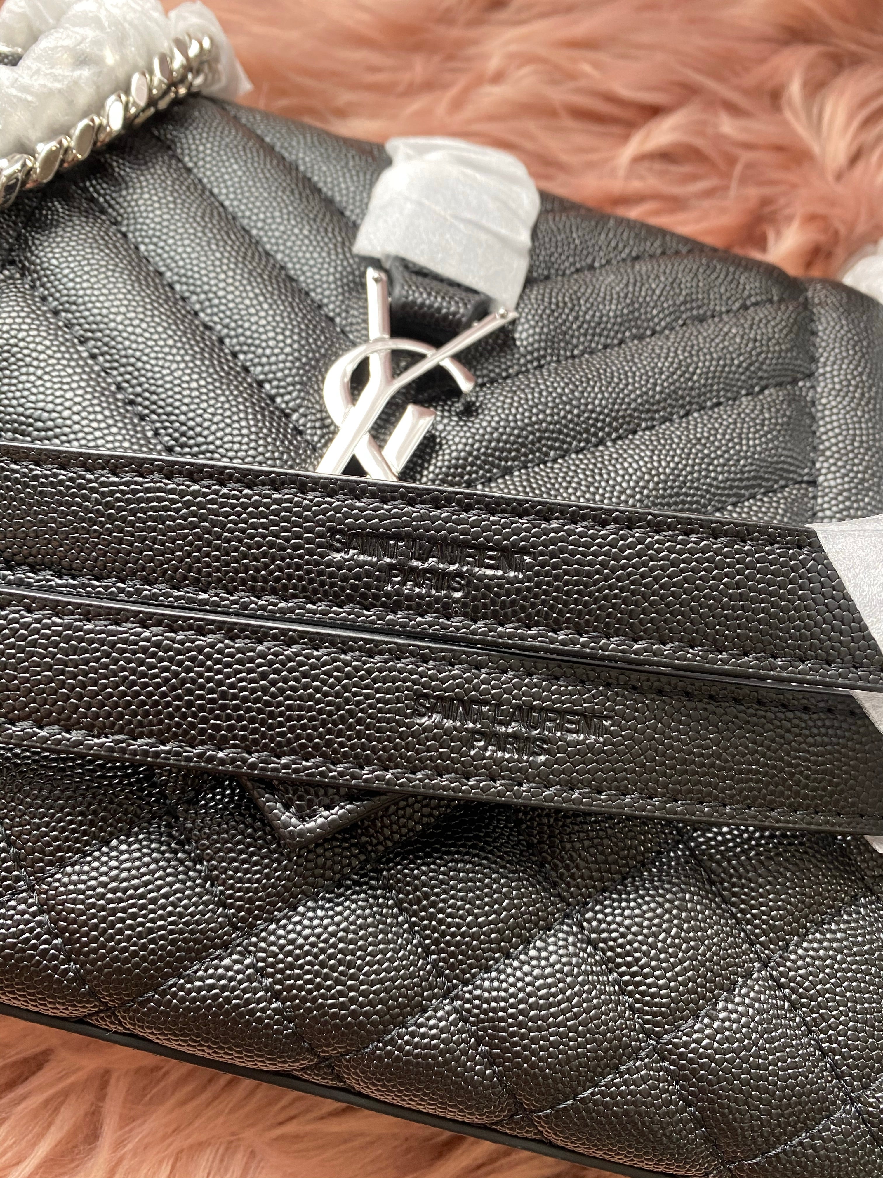 [TOP] Yves Saint Laurent YSL Y.S.L Envelope Shoulder Bag Small - Black w Silver Hardware