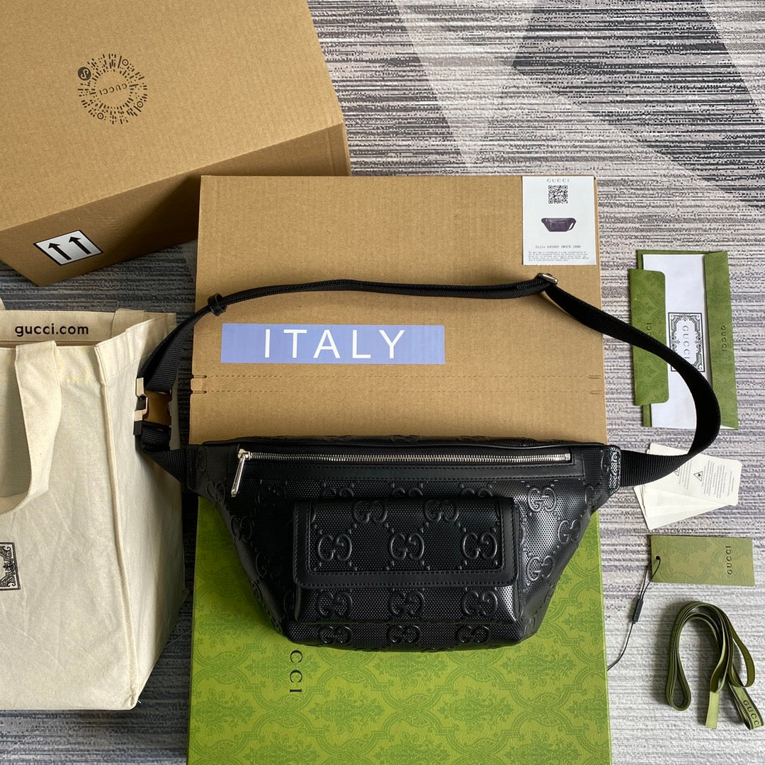 [TOP] GUCCI Embossed Belt Bag - Black