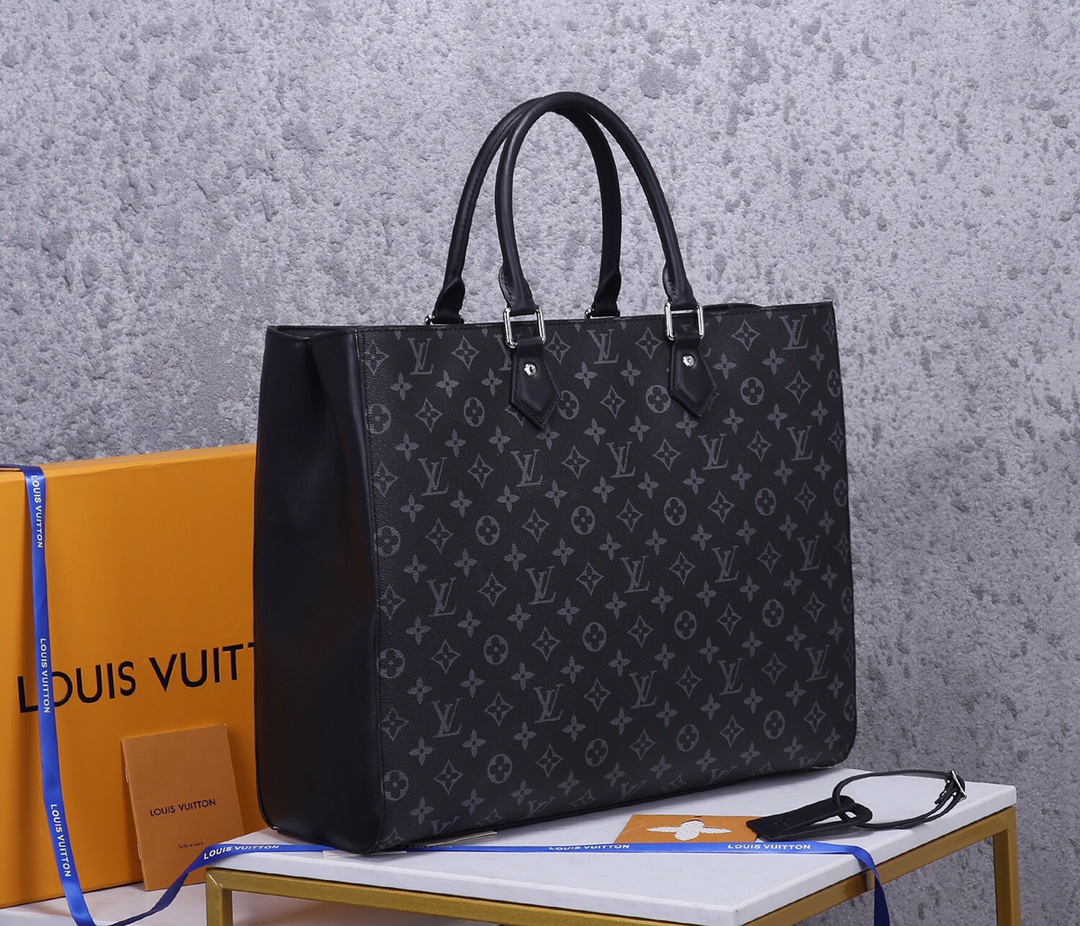[TOP] Louis Vuitton LV Sac Plat Monogram Eclipse Tote Bag 34x42x14cm-Black