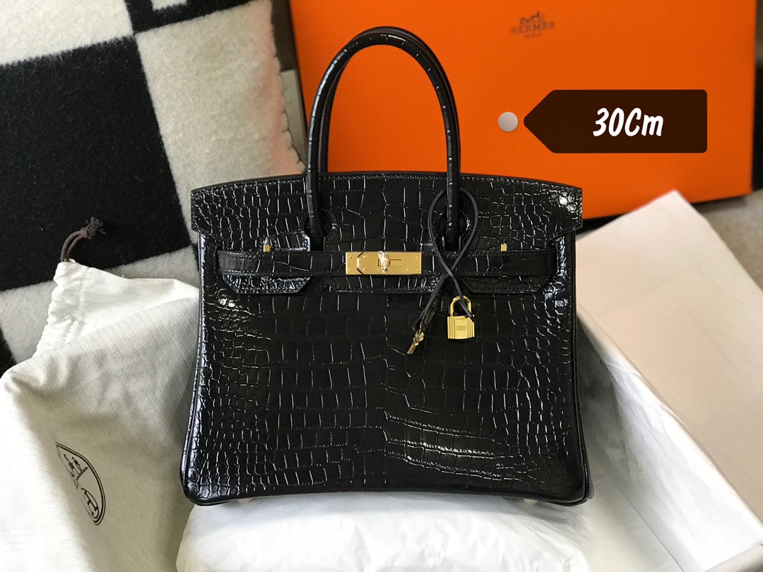 [TOP] HERMES Birkin Crocodile 25CM/30CM- Black & GHW