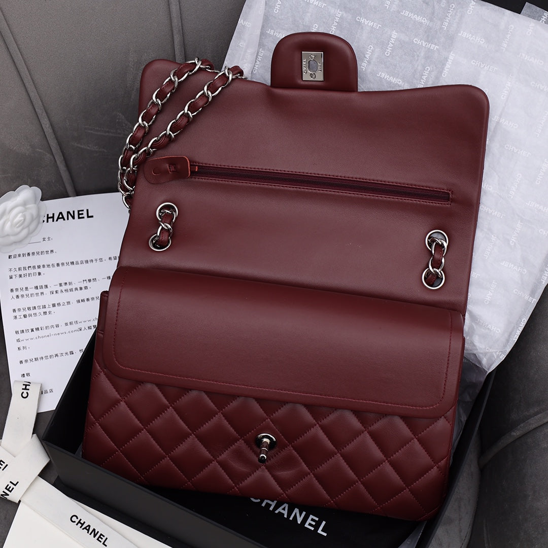 [TOP] CHANEL Classic Flap Bag Jumbo 30cm - Burgundy & SHW