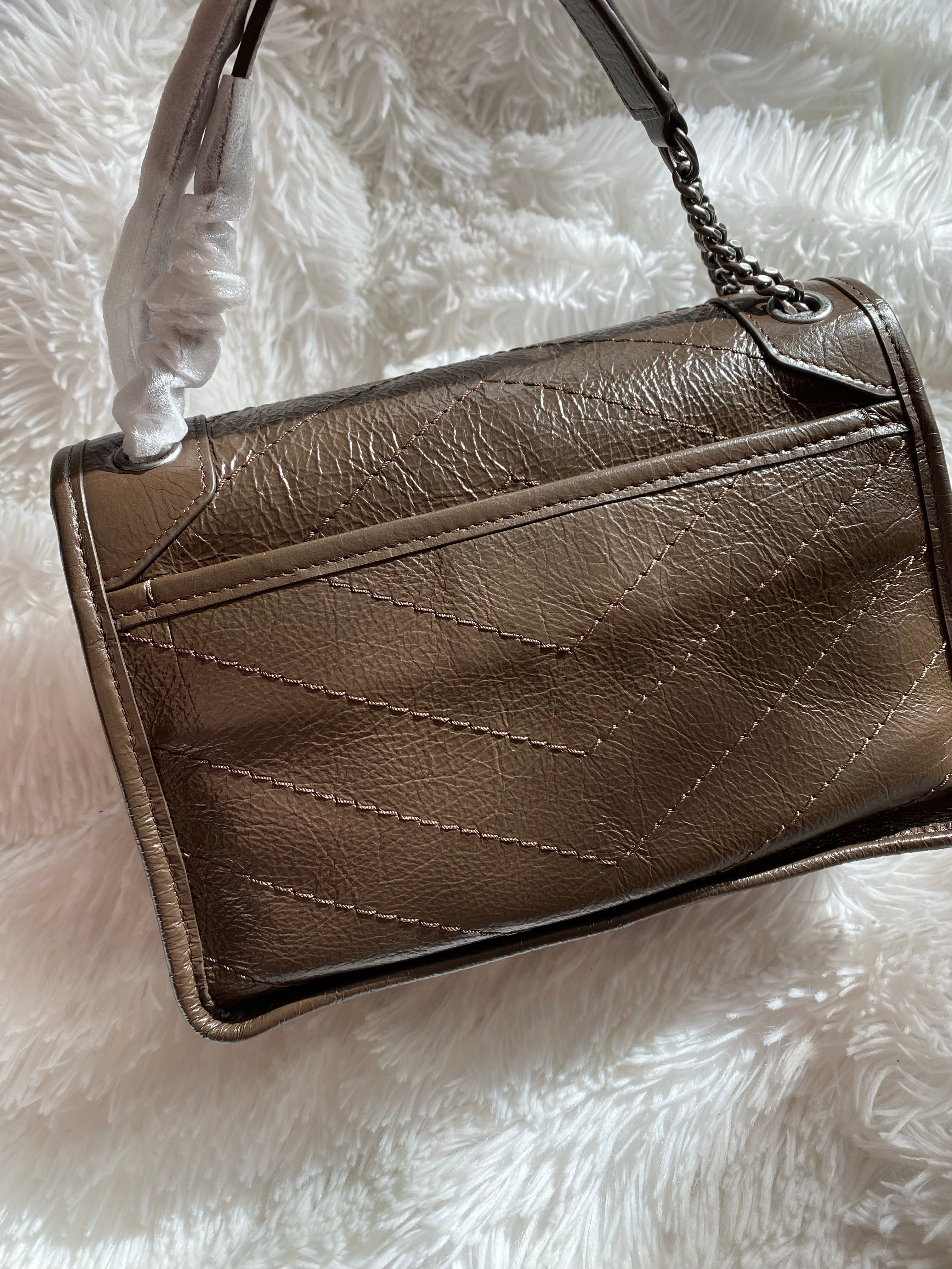 [TOP] Yves Saint Laurent YSL Nikki Small Bag Wrinkle Leather - Dark Green