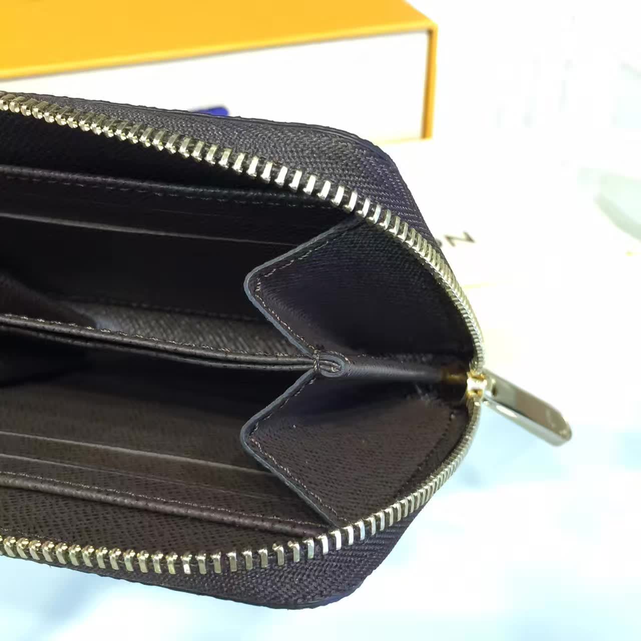 [TOP] Louis Vuitton LV £V Damier Ebene Zippy Coin Padlock Purse - Brown