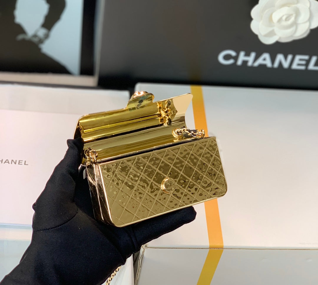 [TOP] CHANEL Evening Bag Metal Mini 12x7x5cm - Gold