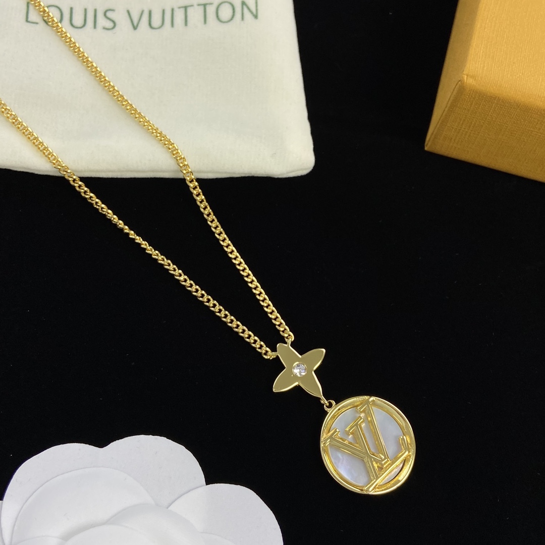 [TOP] Louis Vuitton LV Necklace Earrings Set - Gold