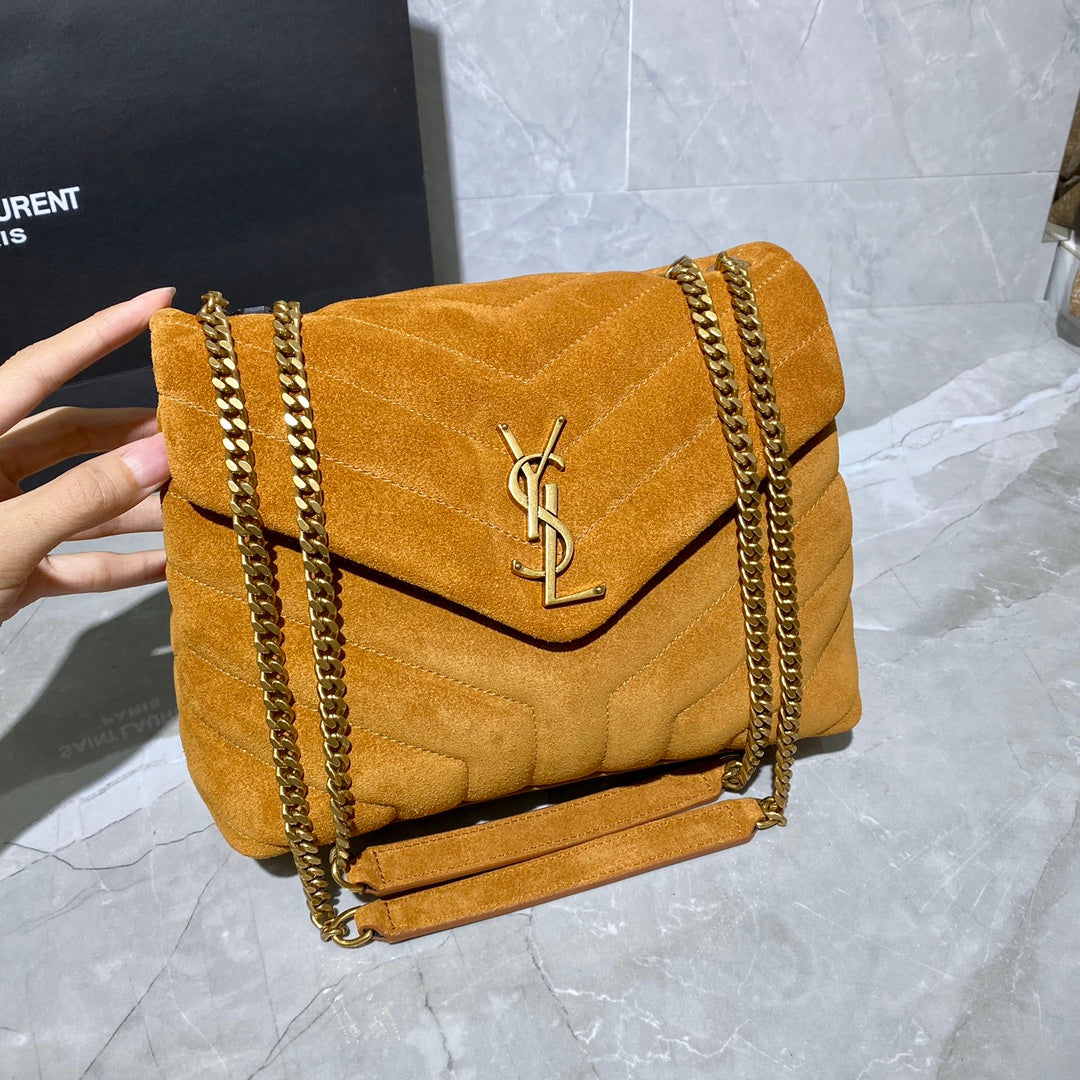 [TOP] Yves Saint Laurent YSL Loulou Suede Bag Small 20cm - Brown