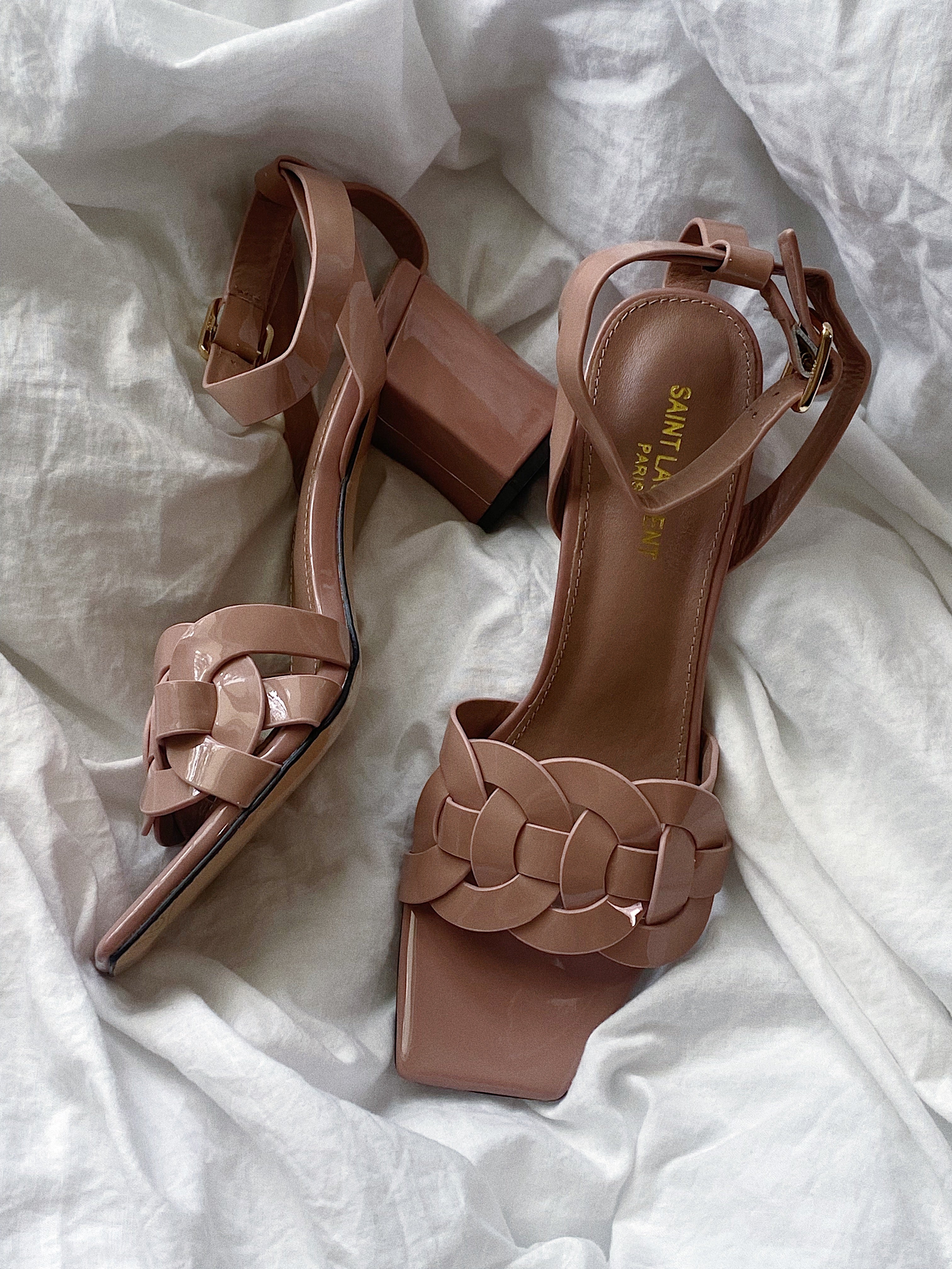 [TOP] Yves Saint Laurent YSL Patent Tribute Block Heels - Mauve