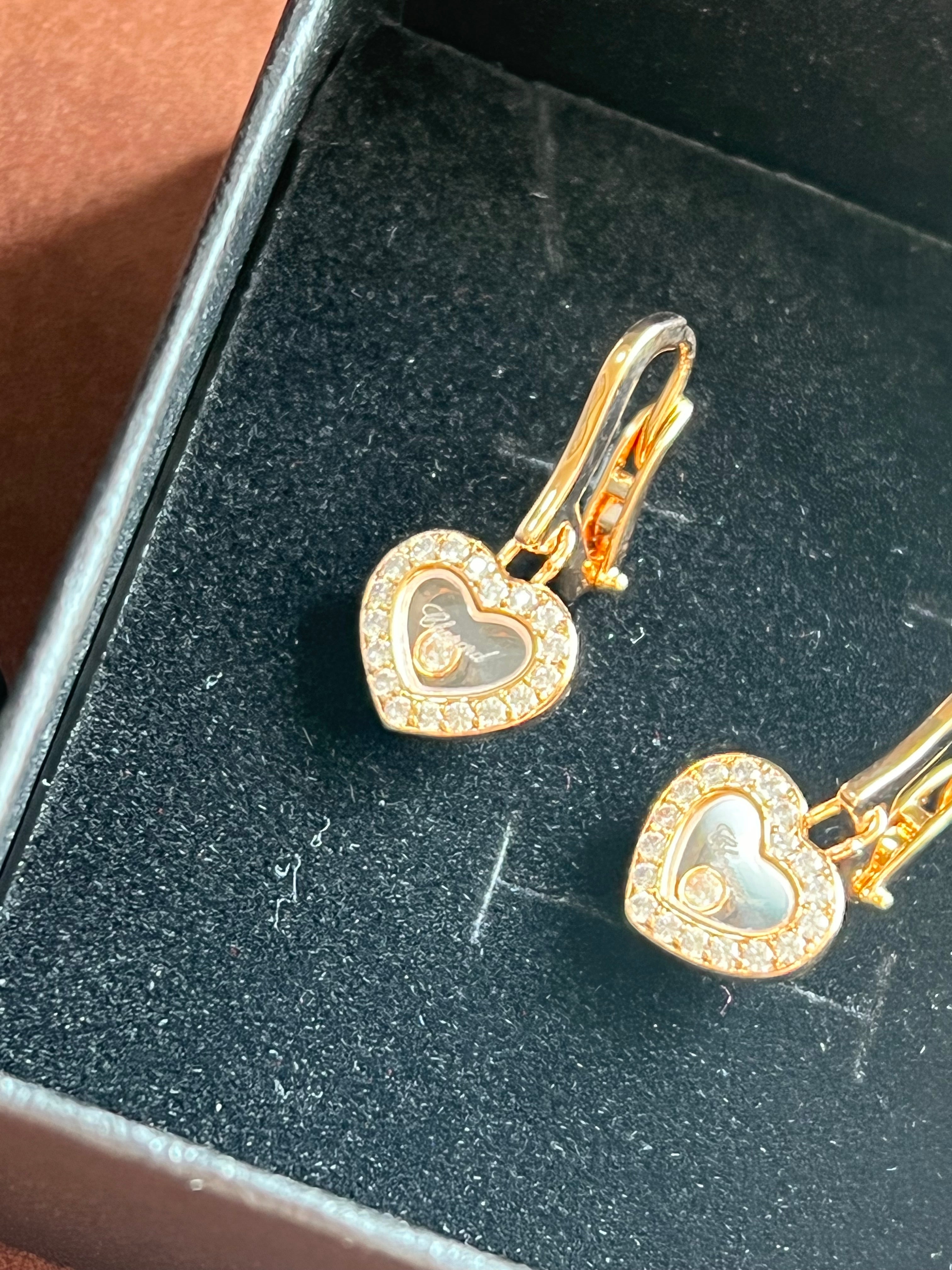[TOP] Ch0pard Heart Dangle Earrings w Stones - Gold