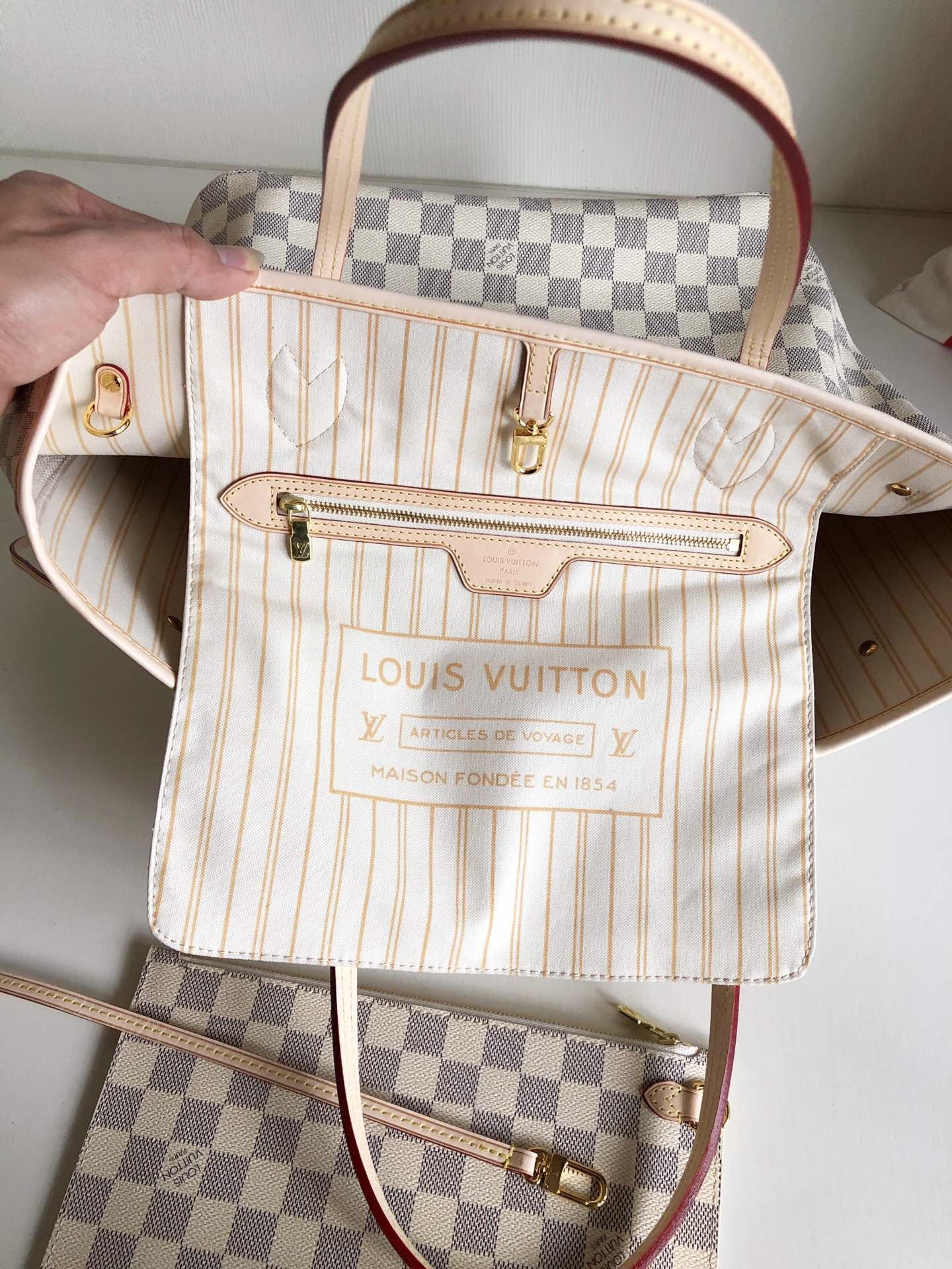 [TOP] Louis Vuitton LV Neverfull Damier Azur MM - Beige